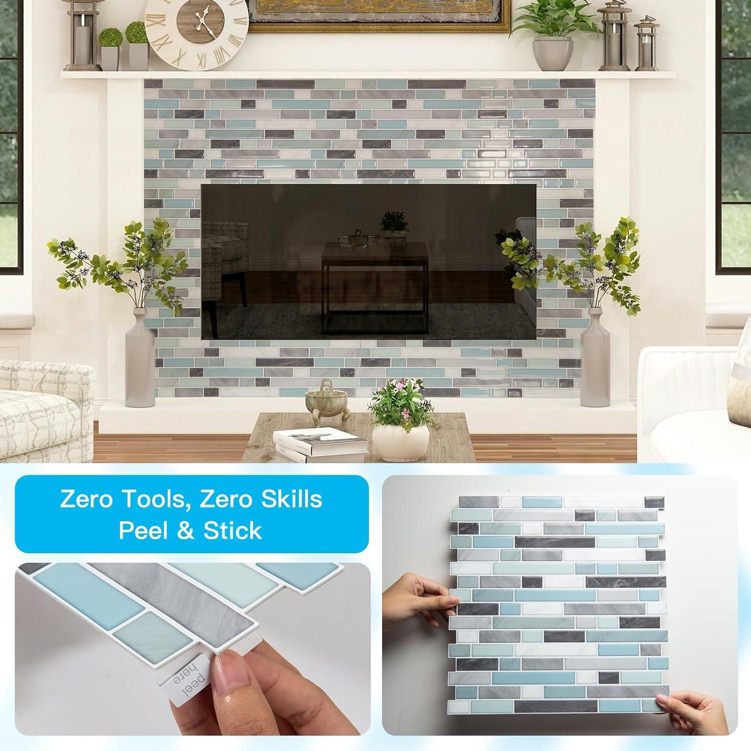 imageArt3d 10Sheet HeavyDuty Peel and Stick Backsplash Waterproof Wall Tiles Stick on Kitchen Backsplash Living Space Carrara GreyGray  Blue