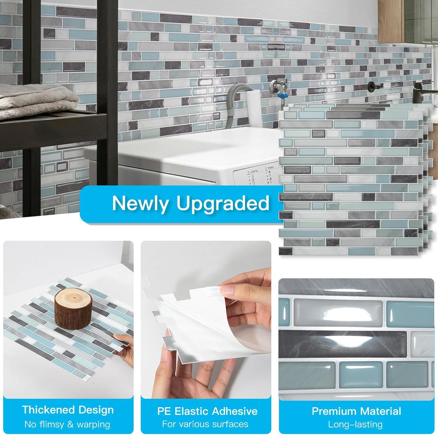 imageArt3d 10Sheet HeavyDuty Peel and Stick Backsplash Waterproof Wall Tiles Stick on Kitchen Backsplash Living Space Carrara GreyGray  Blue