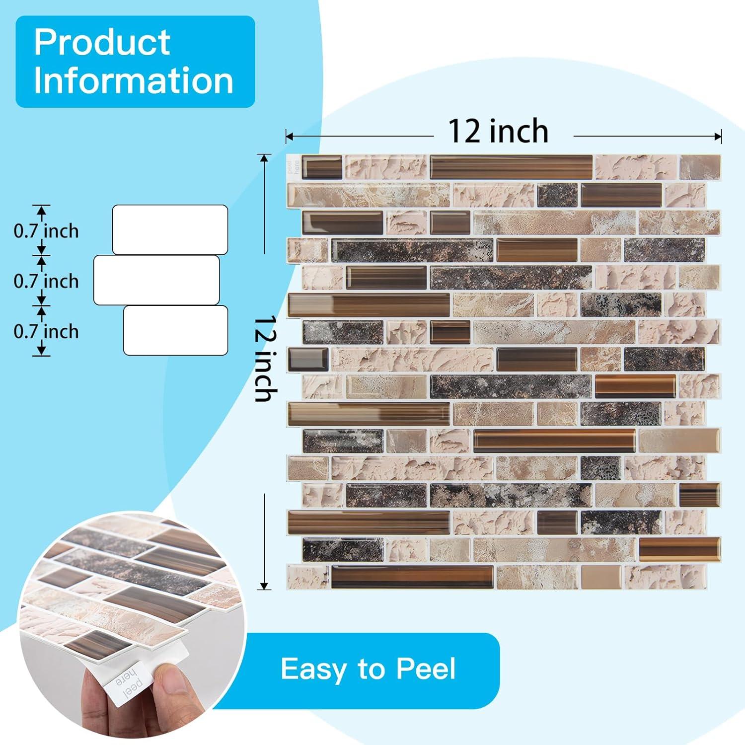 imageArt3d 10Sheet HeavyDuty Peel and Stick Backsplash Waterproof Wall Tiles Stick on Kitchen Backsplash Living Space Carrara GreySandstone
