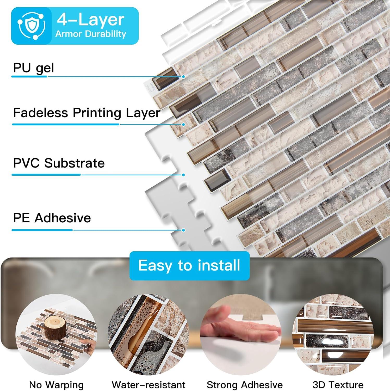 imageArt3d 10Sheet HeavyDuty Peel and Stick Backsplash Waterproof Wall Tiles Stick on Kitchen Backsplash Living Space Carrara GreySandstone