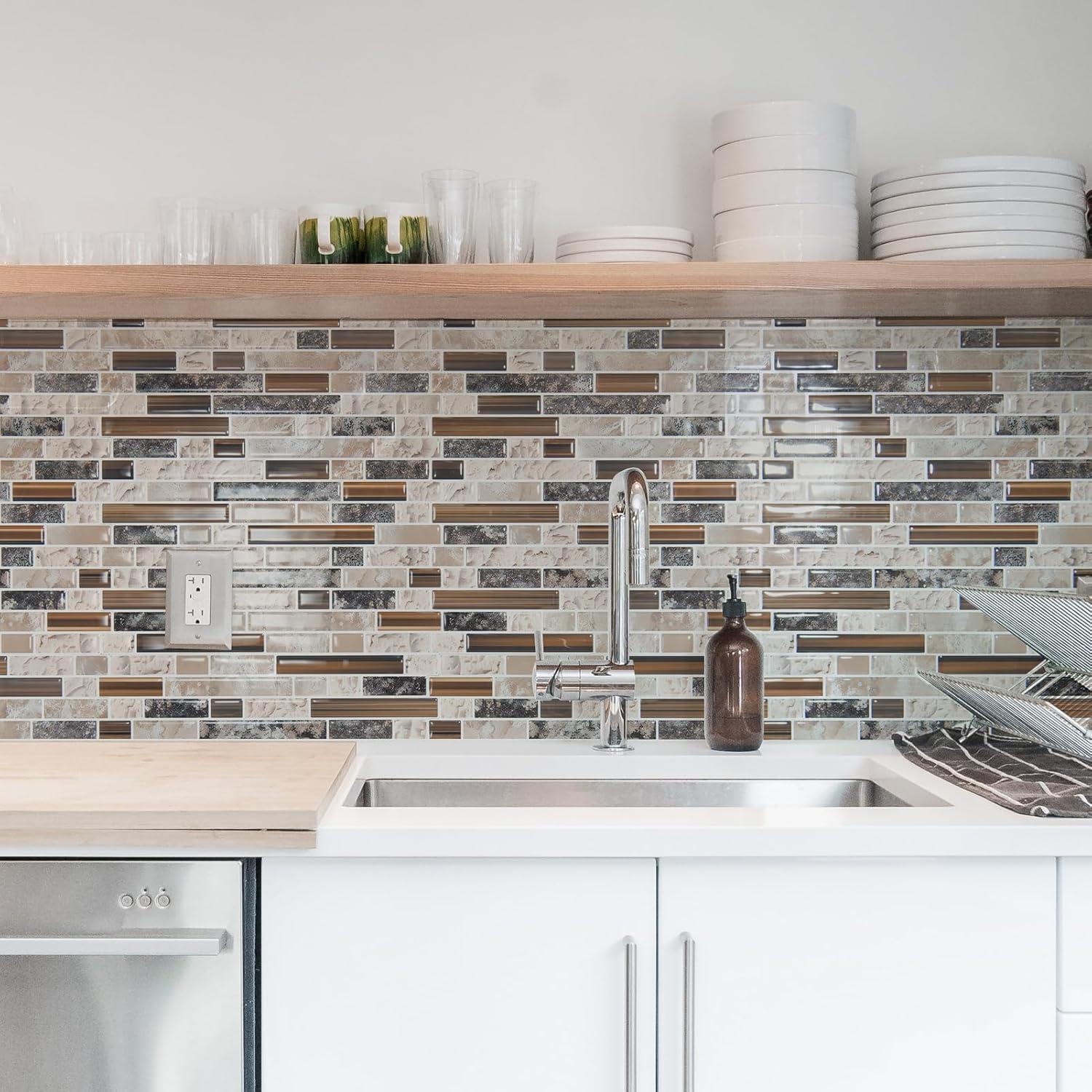 imageArt3d 10Sheet HeavyDuty Peel and Stick Backsplash Waterproof Wall Tiles Stick on Kitchen Backsplash Living Space Carrara GreySandstone
