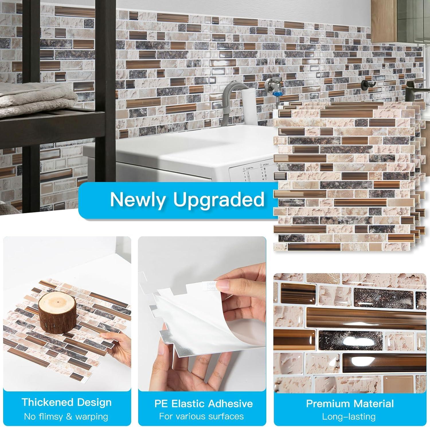 imageArt3d 10Sheet HeavyDuty Peel and Stick Backsplash Waterproof Wall Tiles Stick on Kitchen Backsplash Living Space Carrara GreySandstone