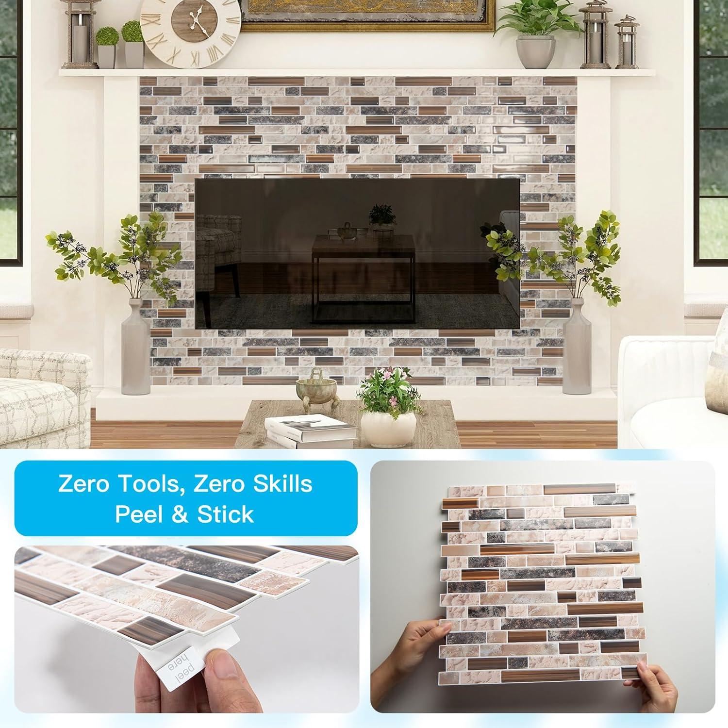 imageArt3d 10Sheet HeavyDuty Peel and Stick Backsplash Waterproof Wall Tiles Stick on Kitchen Backsplash Living Space Carrara GreySandstone