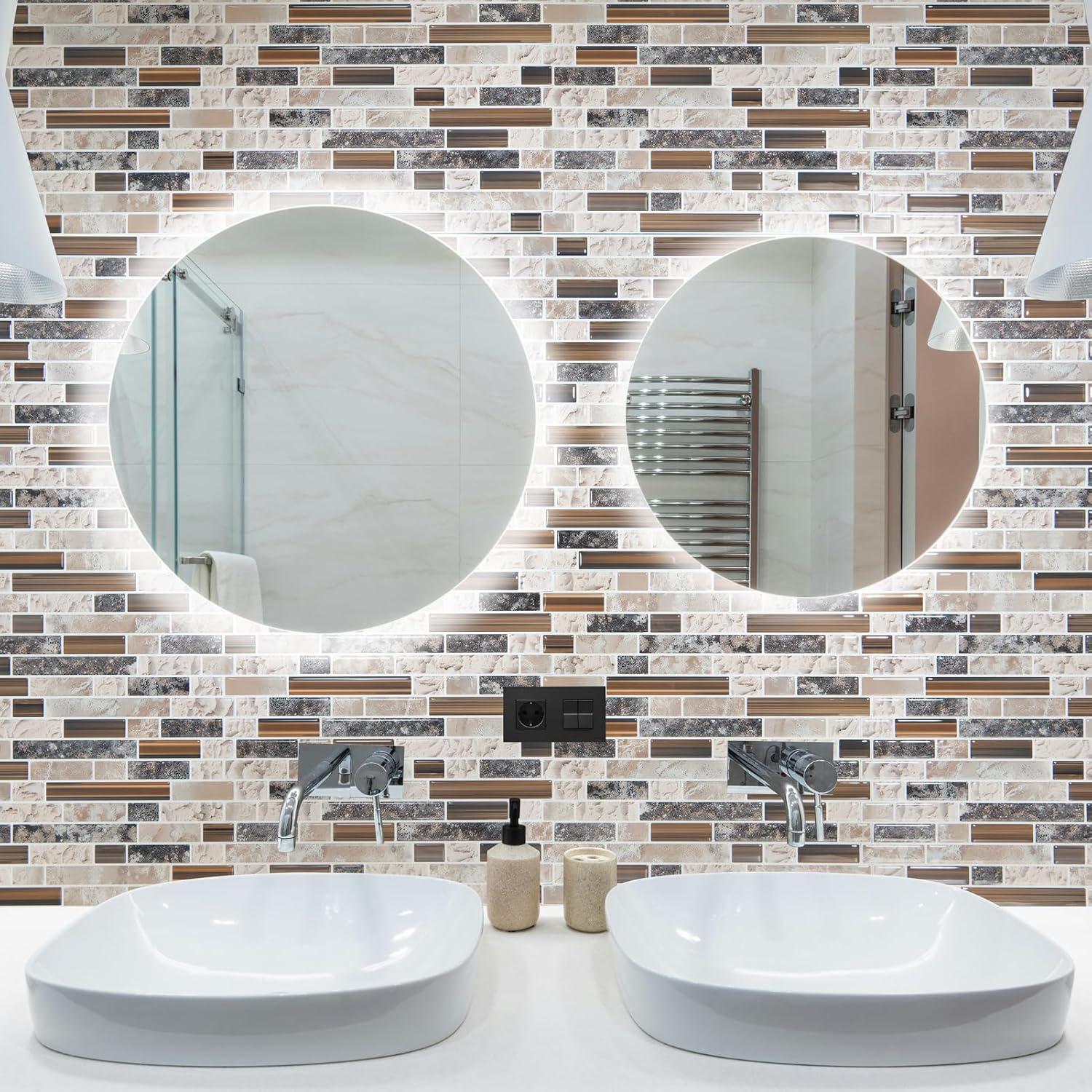 imageArt3d 10Sheet HeavyDuty Peel and Stick Backsplash Waterproof Wall Tiles Stick on Kitchen Backsplash Living Space Carrara GreySandstone