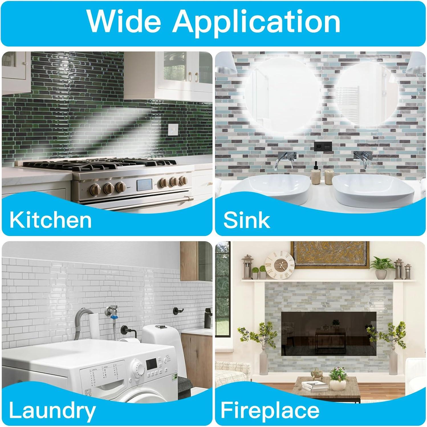 imageArt3d 10Sheet HeavyDuty Peel and Stick Backsplash Waterproof Wall Tiles Stick on Kitchen Backsplash Living Space Carrara GreyWhite with Gray Grout