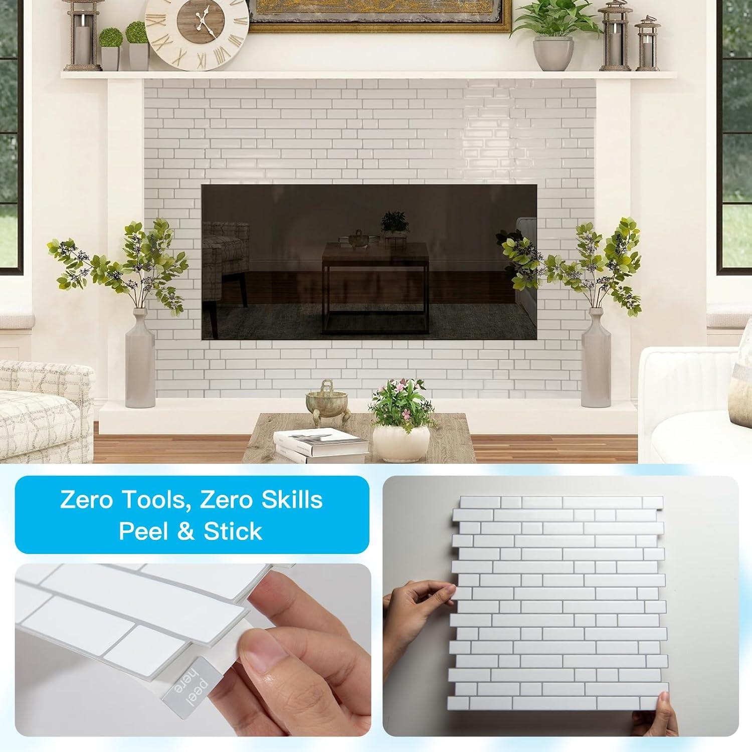 imageArt3d 10Sheet HeavyDuty Peel and Stick Backsplash Waterproof Wall Tiles Stick on Kitchen Backsplash Living Space Carrara GreyWhite with Gray Grout