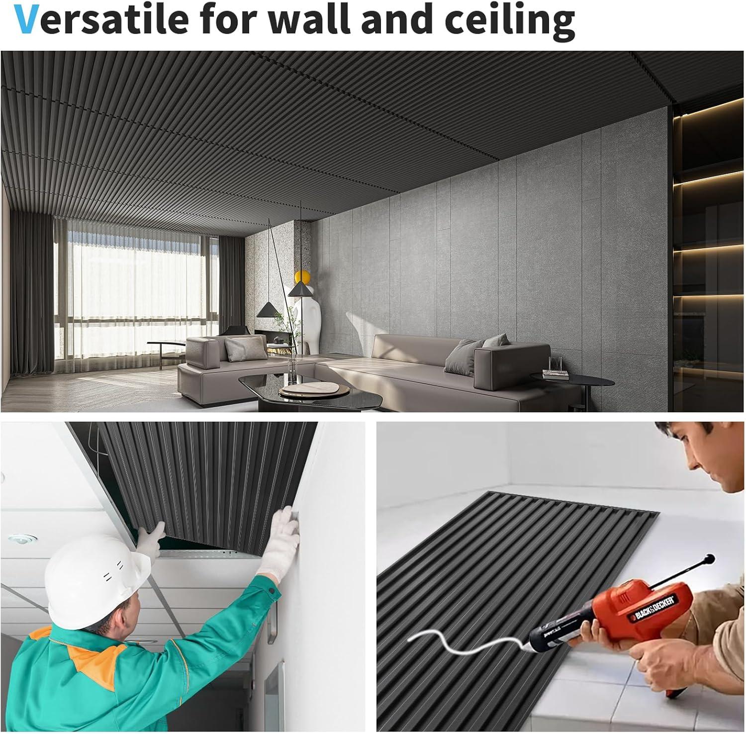 imageArt3d Slat Wall Panel 3D Fluted Textured Panel 12Tile 197 x 197in  OakOblong  Black