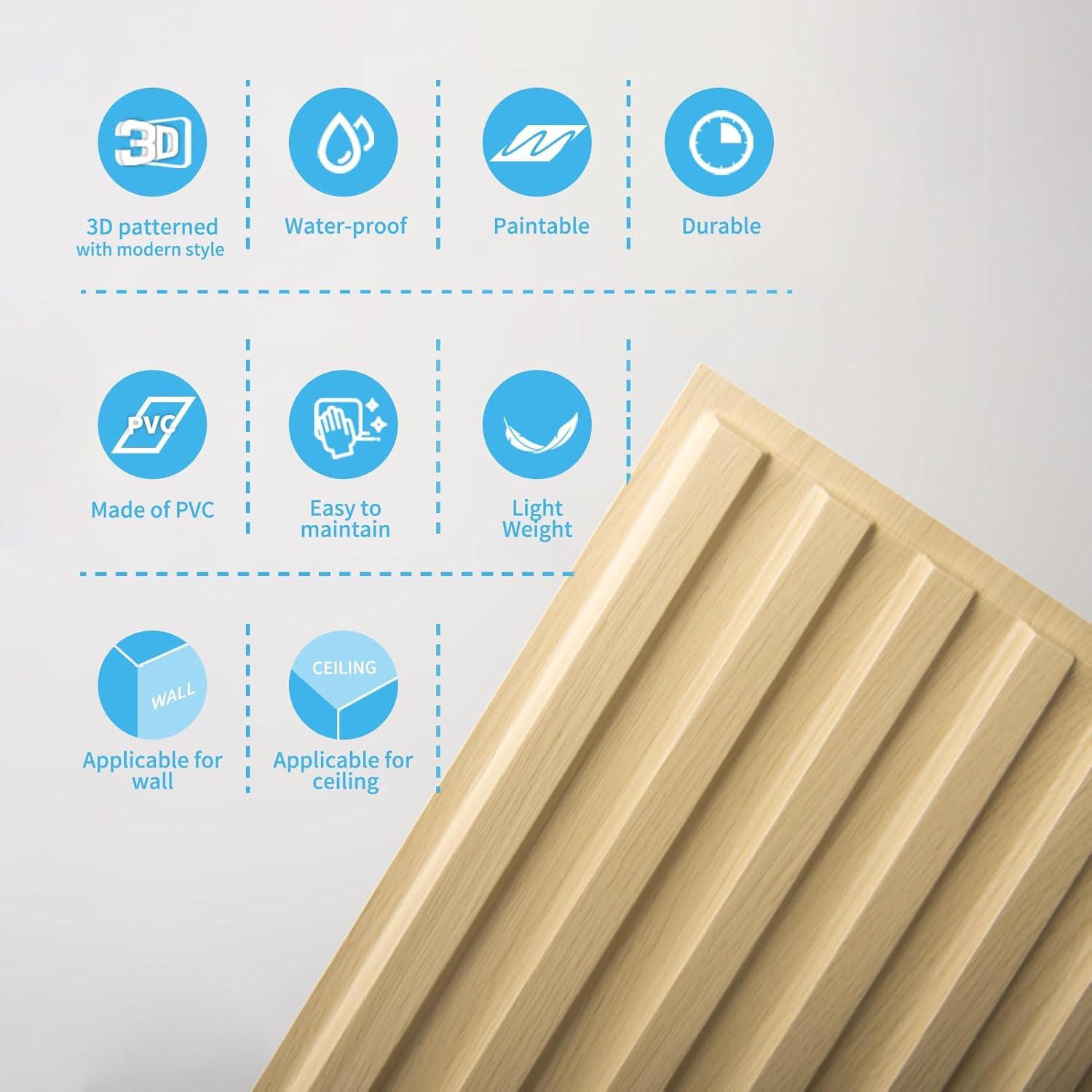 imageArt3d Slat Wall Panel 3D Fluted Textured Panel 12Tile 197 x 197in  OakOblong  Oak
