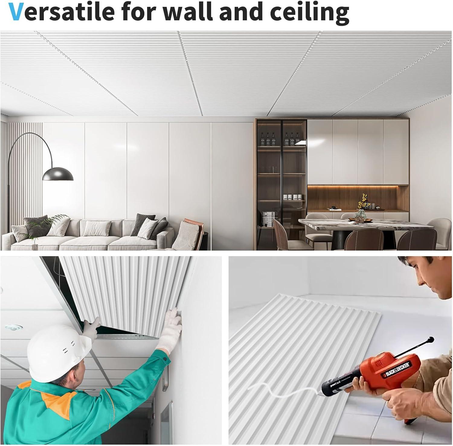 imageArt3d Slat Wall Panel 3D Fluted Textured Panel 12Tile 197 x 197in  OakOblong  White