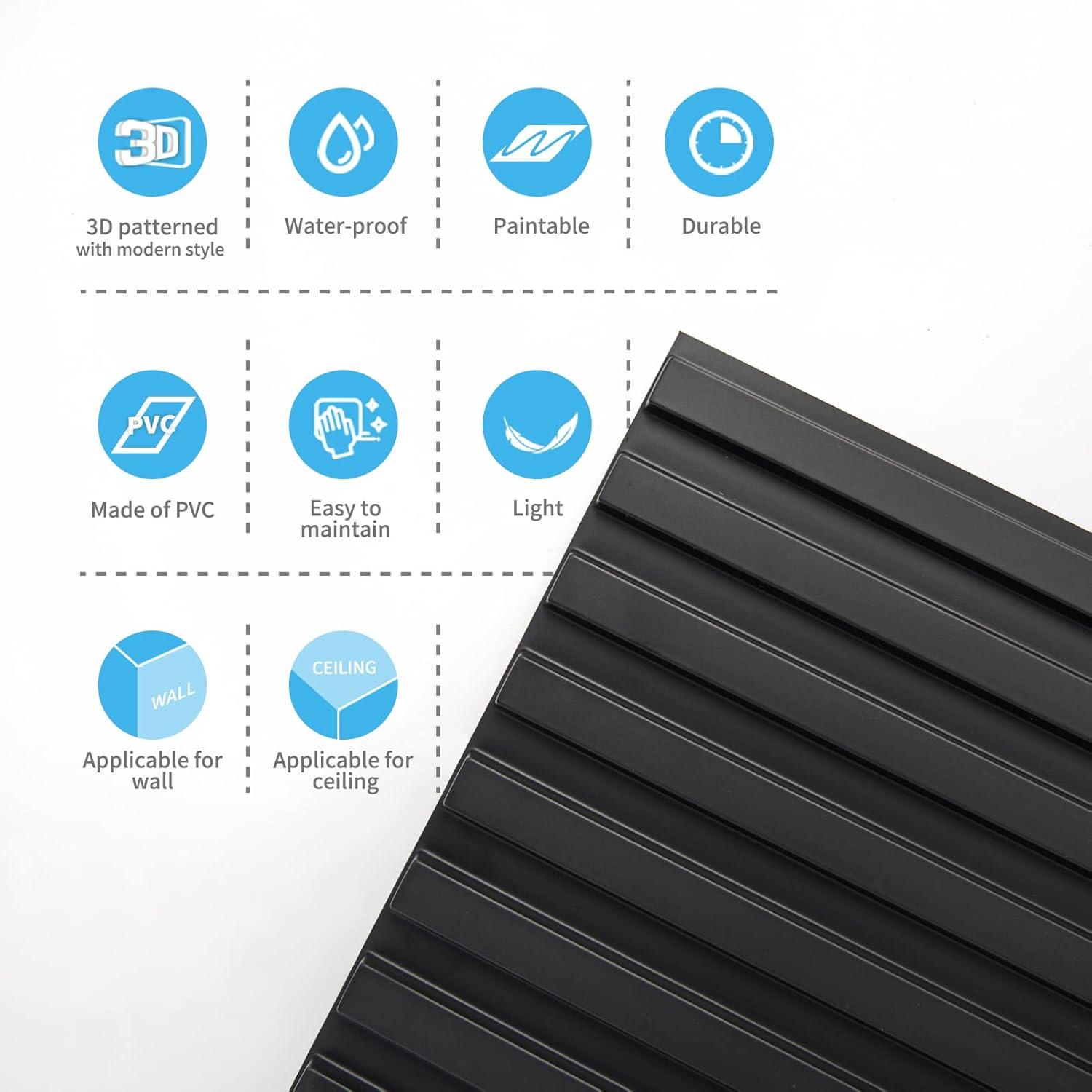 imageArt3d Slat Wall Panel 3D Fluted Textured Panel 12Tile 197 x 197in  OakSquare  Black