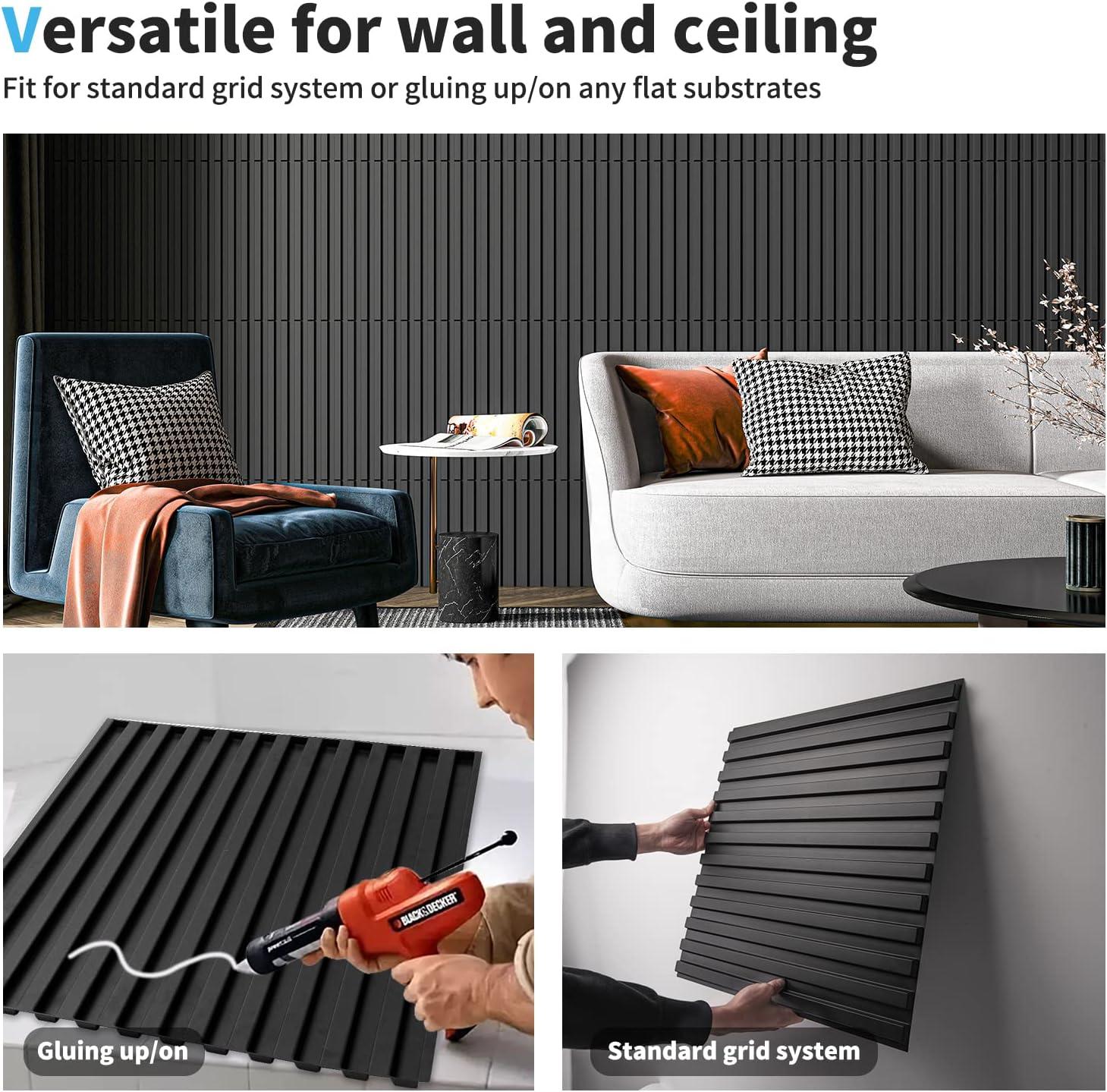 imageArt3d Slat Wall Panel 3D Fluted Textured Panel 12Tile 197 x 197in  OakSquare  Black