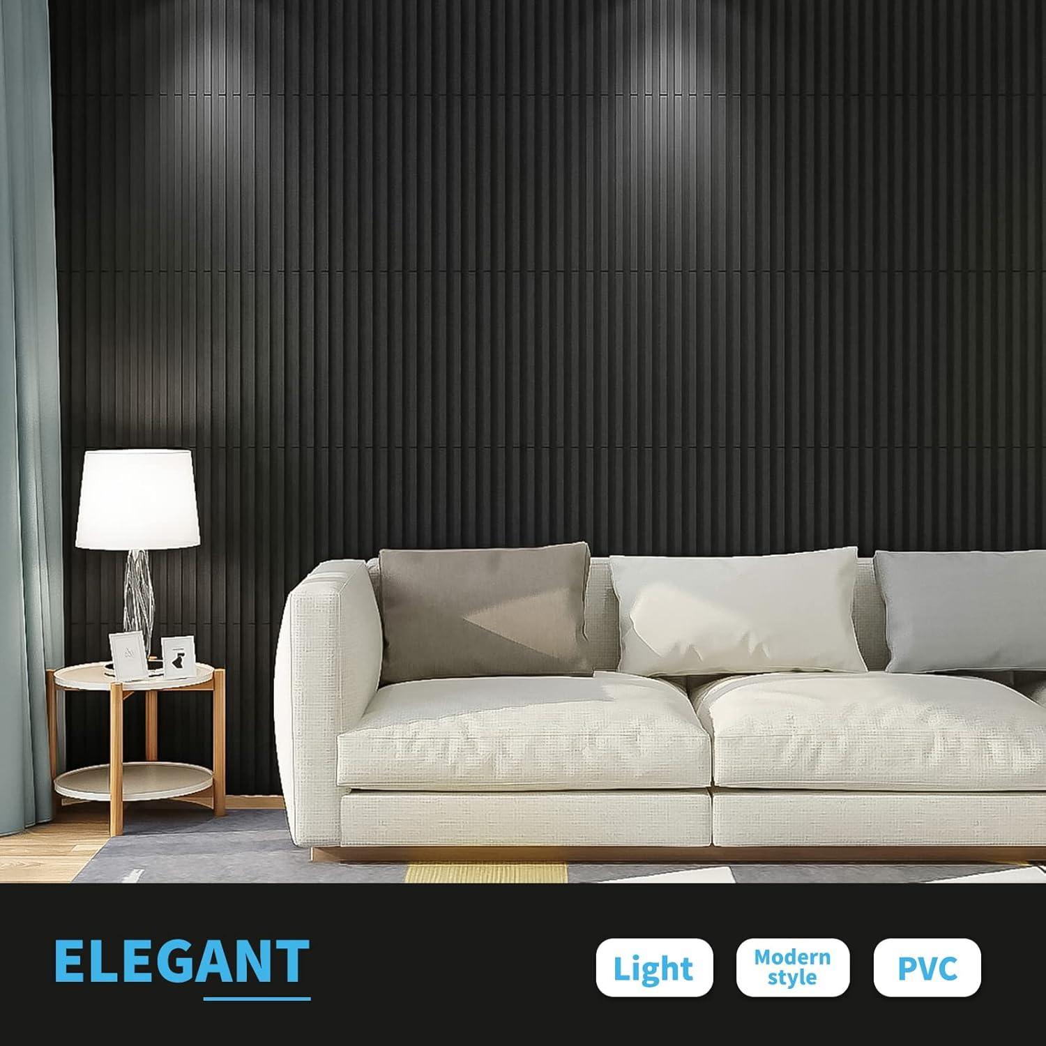 imageArt3d Slat Wall Panel 3D Fluted Textured Panel 12Tile 197 x 197in  OakSquare  Black