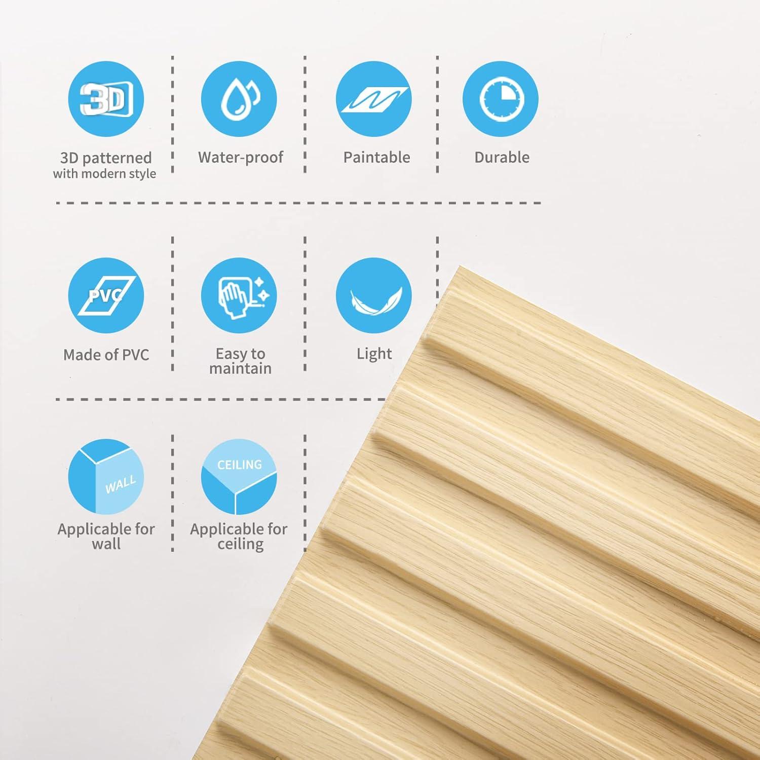 imageArt3d Slat Wall Panel 3D Fluted Textured Panel 12Tile 197 x 197in  OakSquare  Oak