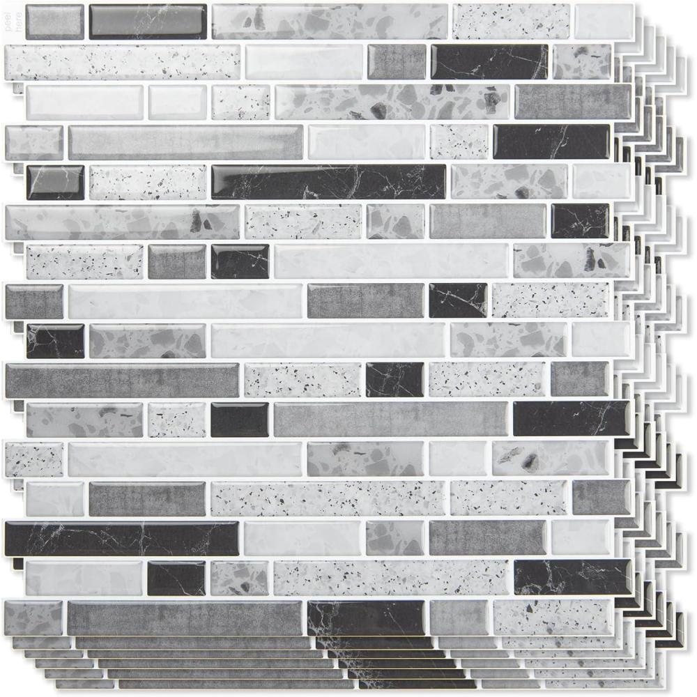 imageArt3d 10Sheet HeavyDuty Peel and Stick Backsplash Waterproof Wall Tiles Stick on Kitchen Backsplash Living Space Carrara GreyCarrara Grey