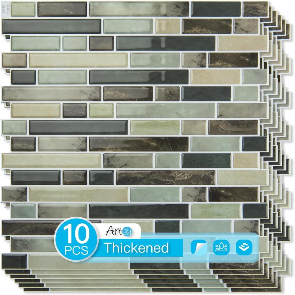 imageArt3d 10Sheet HeavyDuty Peel and Stick Backsplash Waterproof Wall Tiles Stick on Kitchen Backsplash Living Space Carrara GreyDark Brown