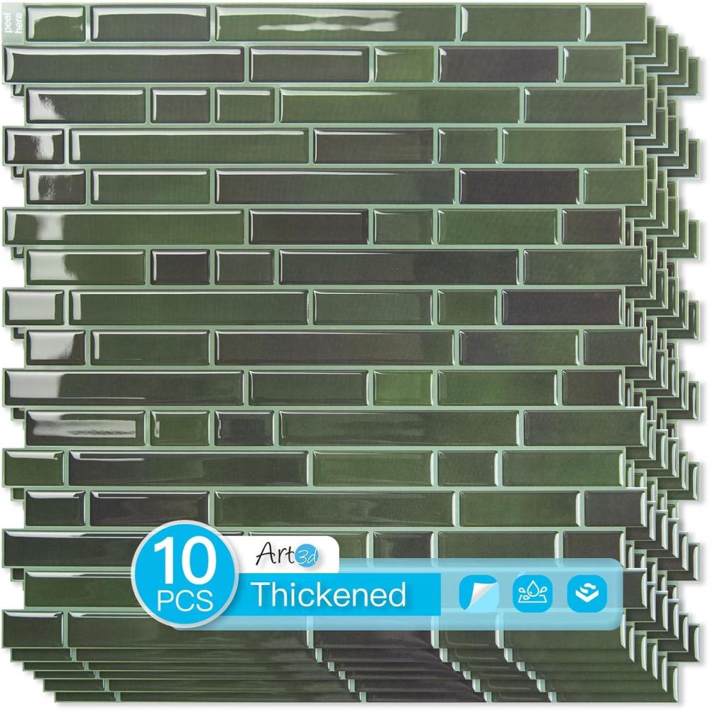 imageArt3d 10Sheet HeavyDuty Peel and Stick Backsplash Waterproof Wall Tiles Stick on Kitchen Backsplash Living Space Carrara GreyDark Green