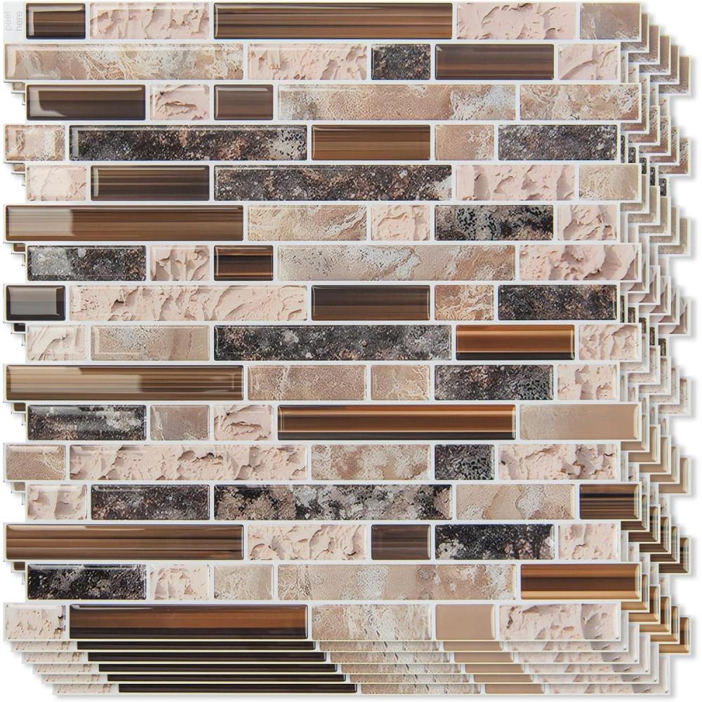 imageArt3d 10Sheet HeavyDuty Peel and Stick Backsplash Waterproof Wall Tiles Stick on Kitchen Backsplash Living Space Carrara GreySandstone