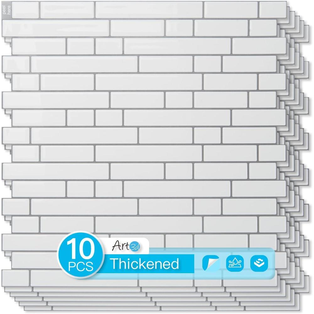 imageArt3d 10Sheet HeavyDuty Peel and Stick Backsplash Waterproof Wall Tiles Stick on Kitchen Backsplash Living Space Carrara GreyWhite with Gray Grout