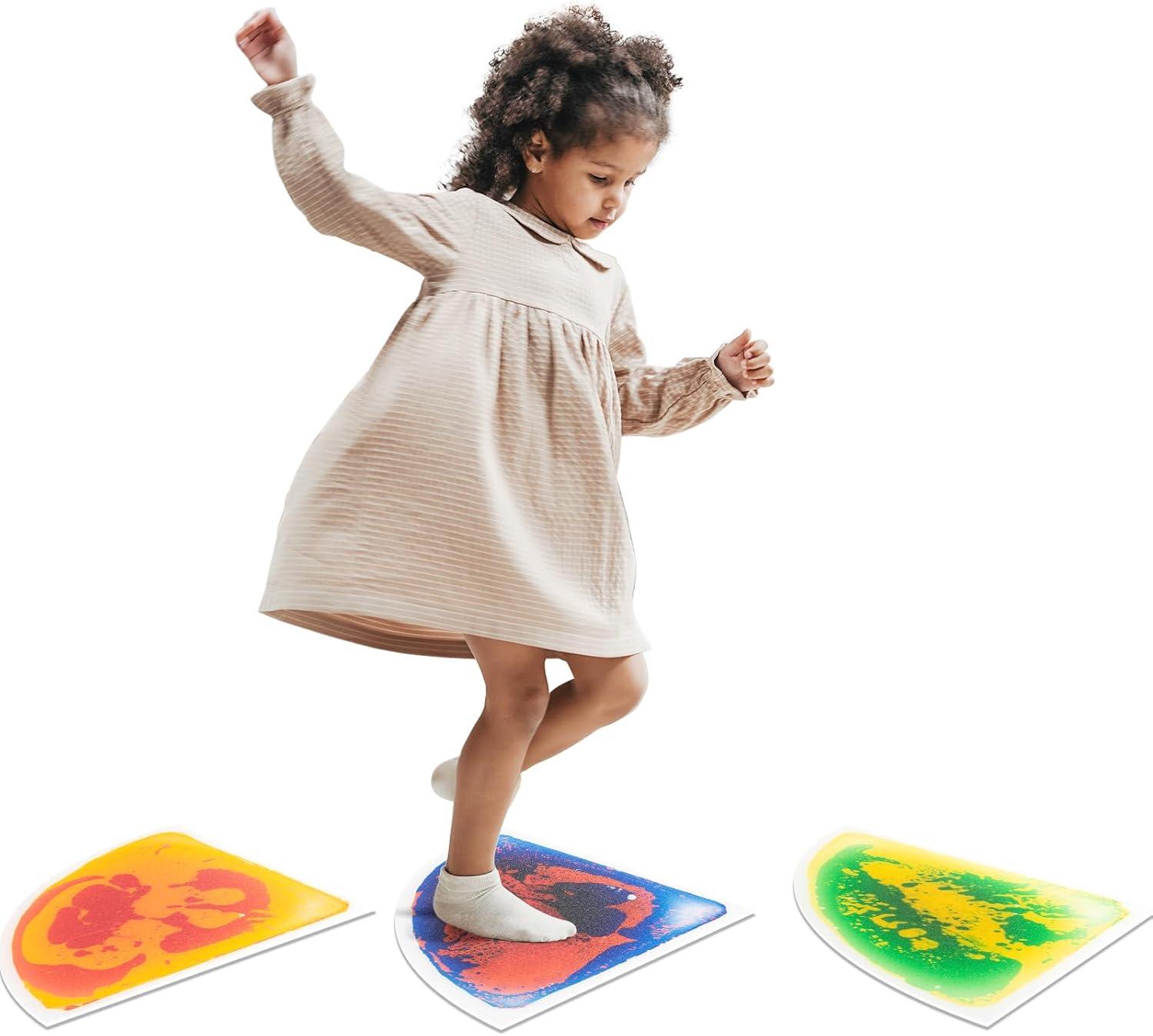 imageArt3d 4Pack Colorful Liquid Sensory Floor Tiles FanShaped Liquid Fusion Sensory Dance Mats for Kid Toddler 13quot x 13quotMulticoloredfanshaped