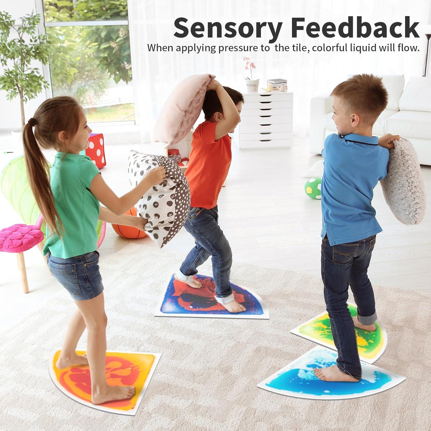 imageArt3d 4Pack Colorful Liquid Sensory Floor Tiles FanShaped Liquid Fusion Sensory Dance Mats for Kid Toddler 13quot x 13quotMulticoloredfanshaped