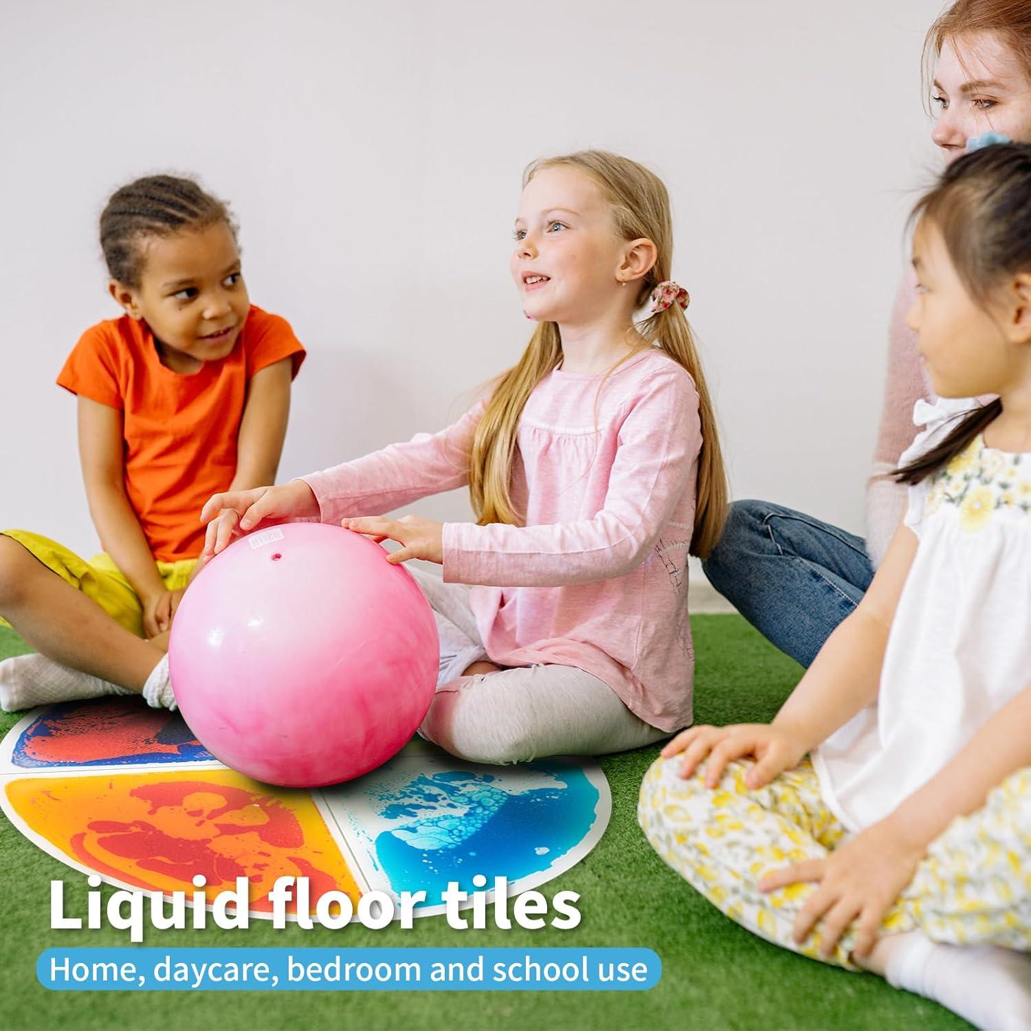 imageArt3d 4Pack Colorful Liquid Sensory Floor Tiles FanShaped Liquid Fusion Sensory Dance Mats for Kid Toddler 13quot x 13quotMulticoloredfanshaped