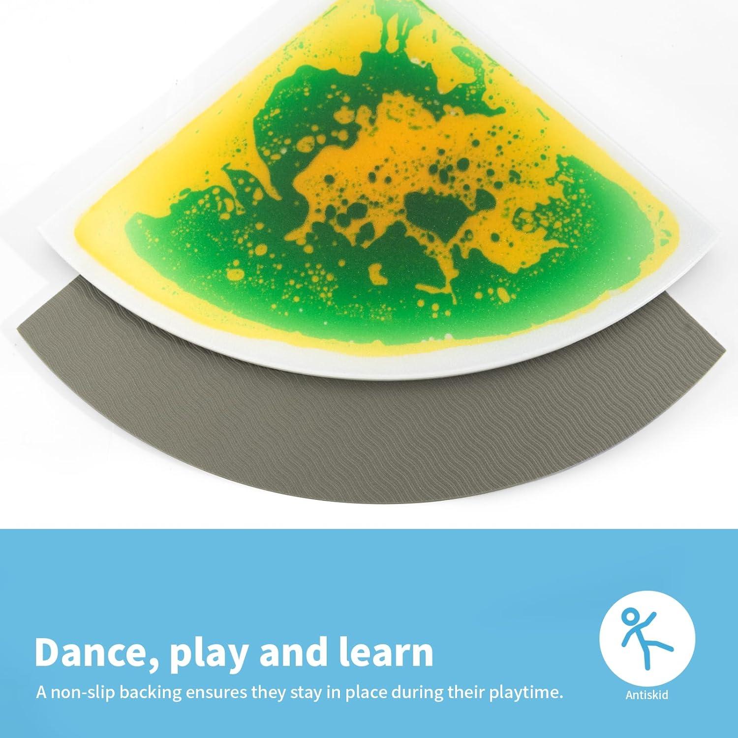 imageArt3d 4Pack Colorful Liquid Sensory Floor Tiles FanShaped Liquid Fusion Sensory Dance Mats for Kid Toddler 13quot x 13quotMulticoloredfanshaped