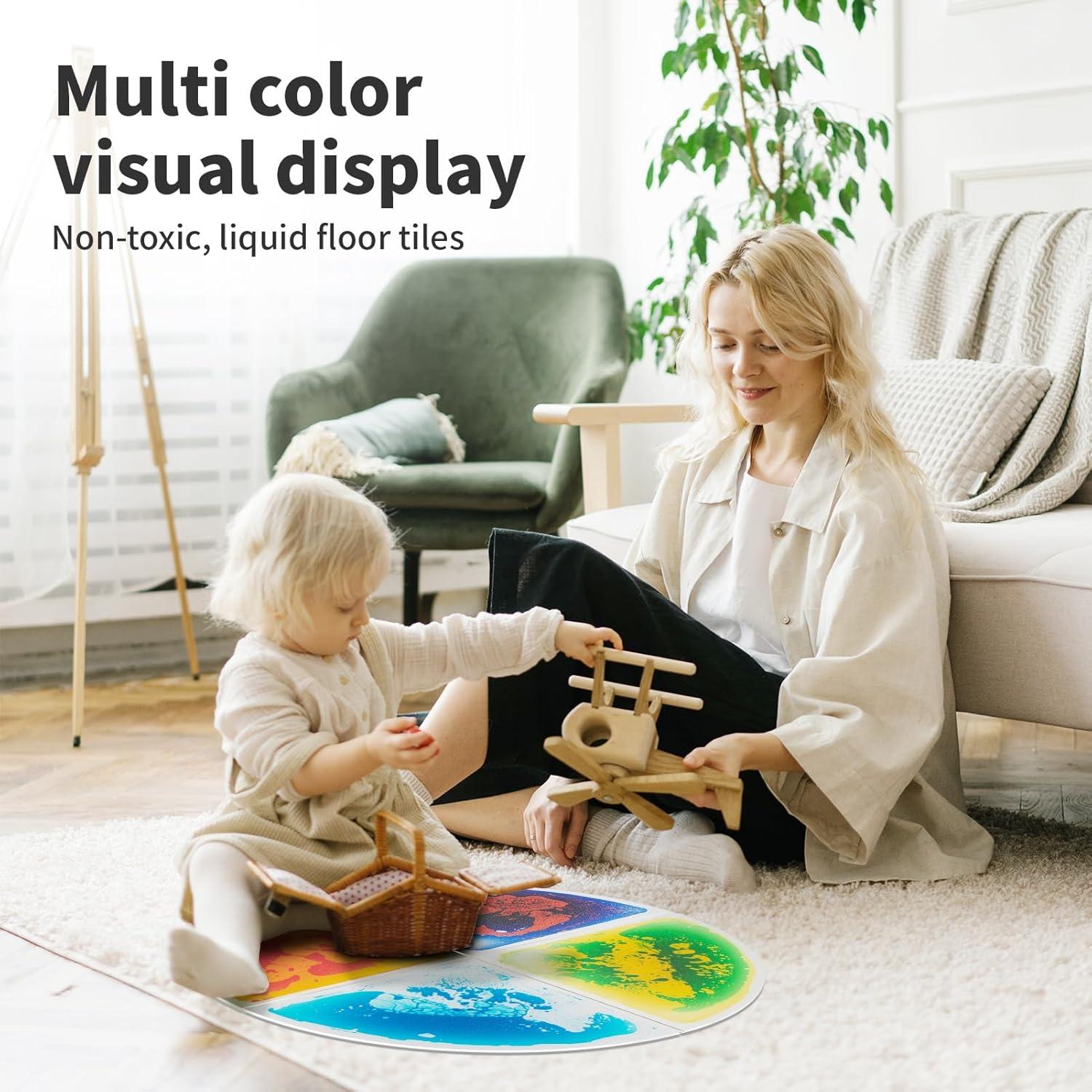 imageArt3d 4Pack Colorful Liquid Sensory Floor Tiles FanShaped Liquid Fusion Sensory Dance Mats for Kid Toddler 13quot x 13quotMulticoloredfanshaped