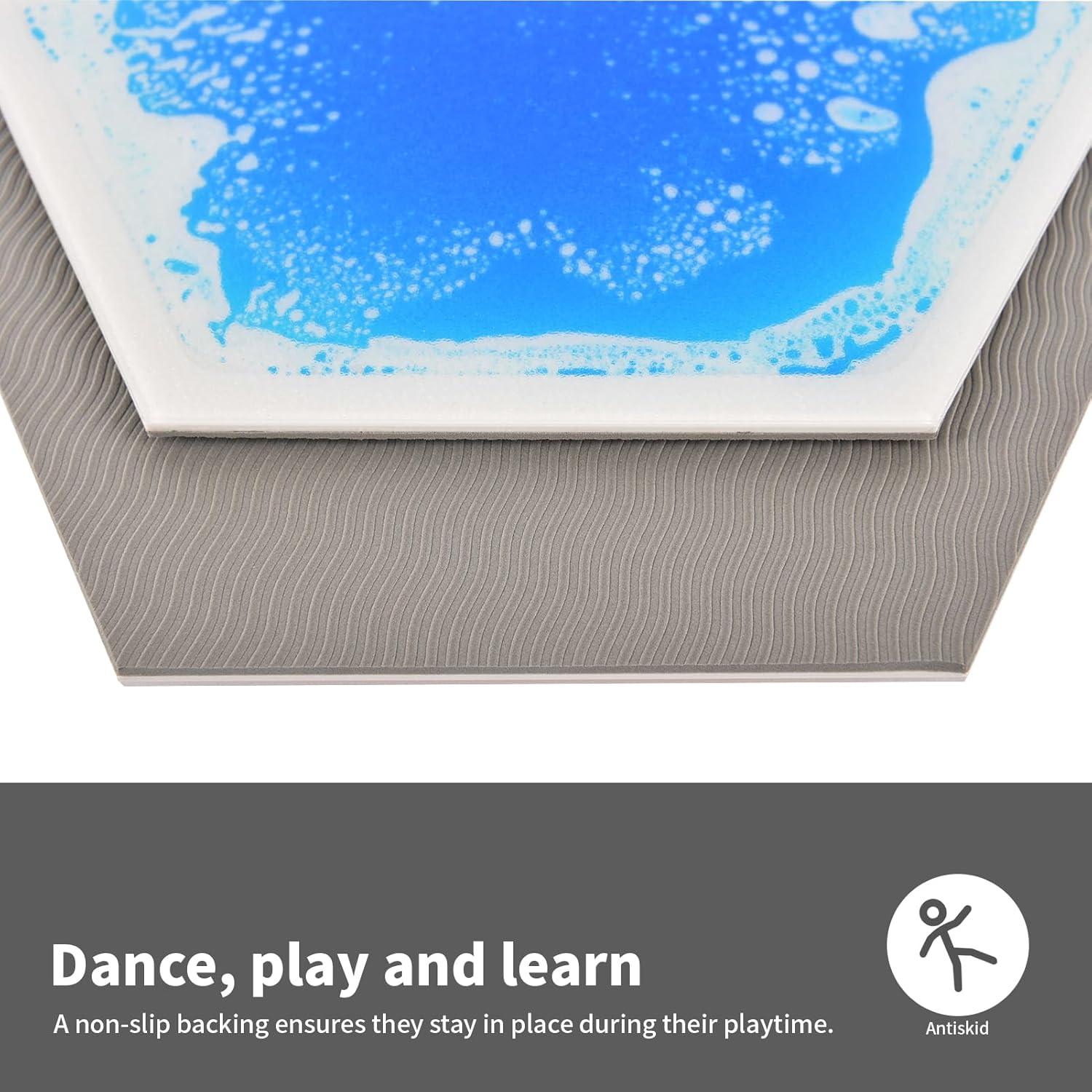 imageArt3d 4Pack Colorful Liquid Sensory Floor Tiles FanShaped Liquid Fusion Sensory Dance Mats for Kid Toddler 13quot x 13quotMulticoloredhexagon 1