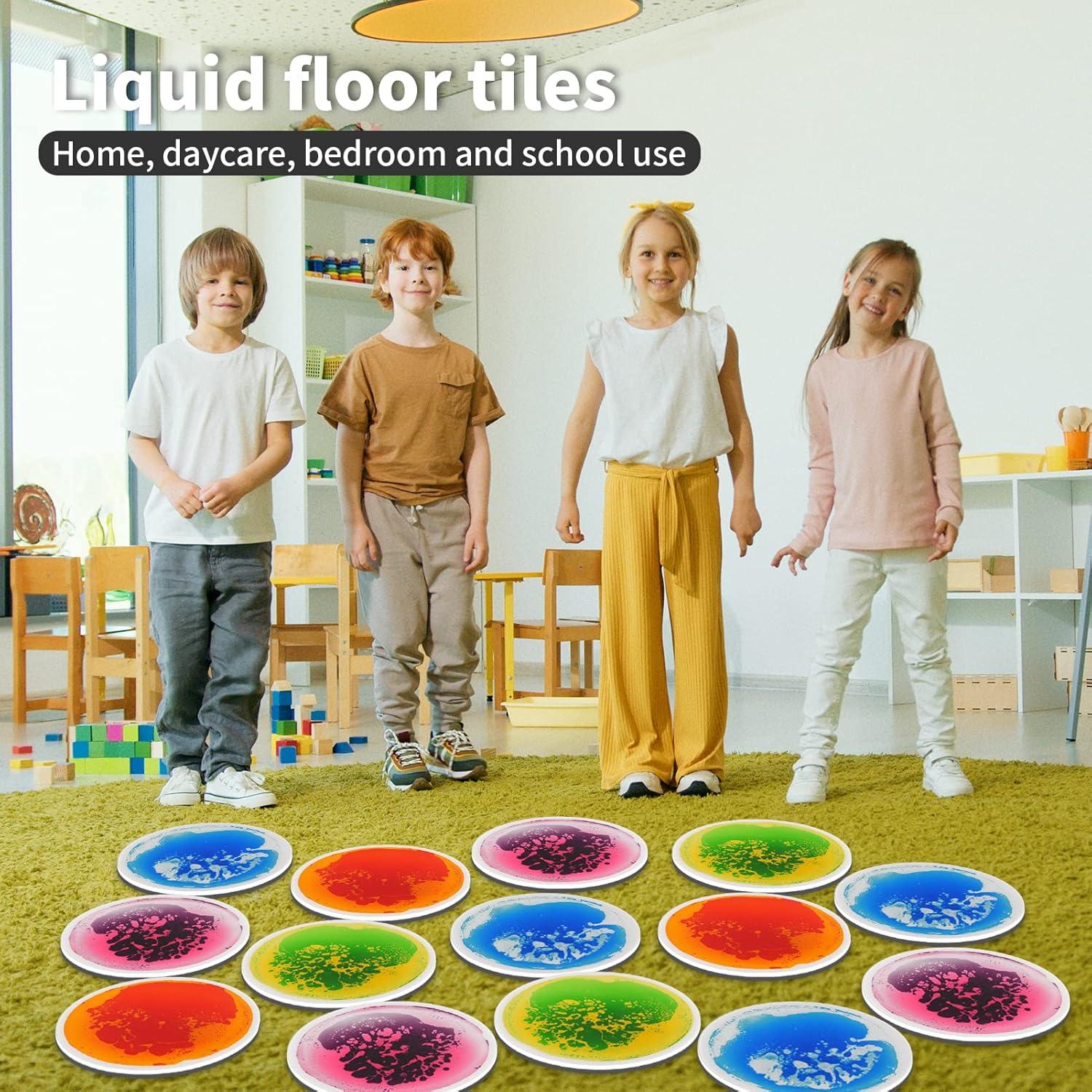 imageArt3d 4Pack Colorful Liquid Sensory Floor Tiles FanShaped Liquid Fusion Sensory Dance Mats for Kid Toddler 13quot x 13quotMulticoloredround 1