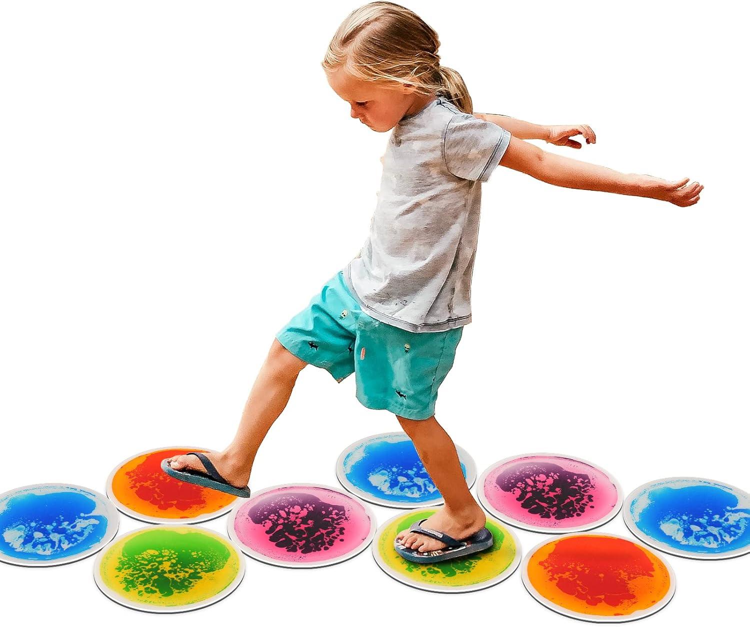 imageArt3d 4Pack Colorful Liquid Sensory Floor Tiles FanShaped Liquid Fusion Sensory Dance Mats for Kid Toddler 13quot x 13quotMulticoloredround 1