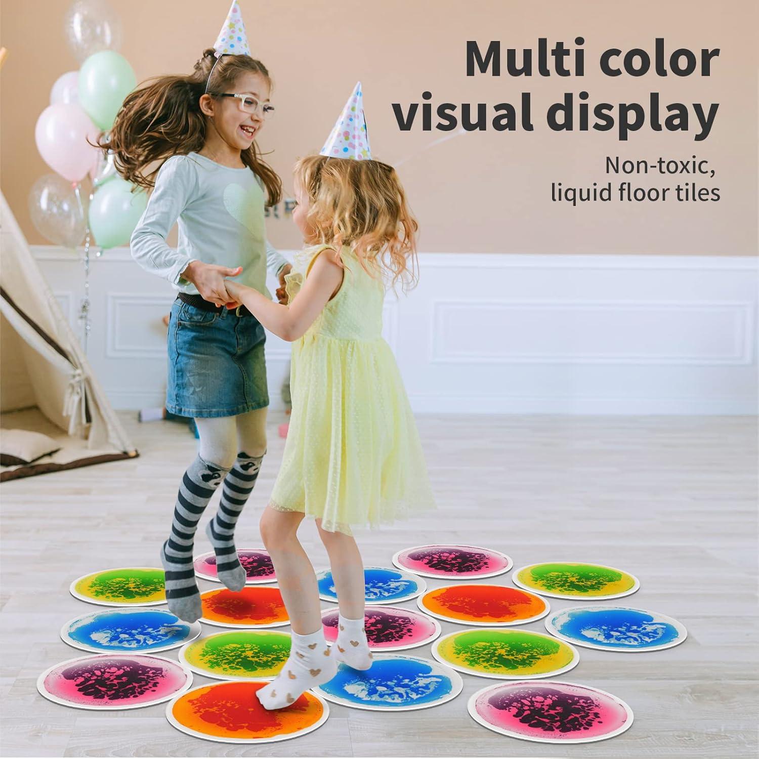 imageArt3d 4Pack Colorful Liquid Sensory Floor Tiles FanShaped Liquid Fusion Sensory Dance Mats for Kid Toddler 13quot x 13quotMulticoloredround 1
