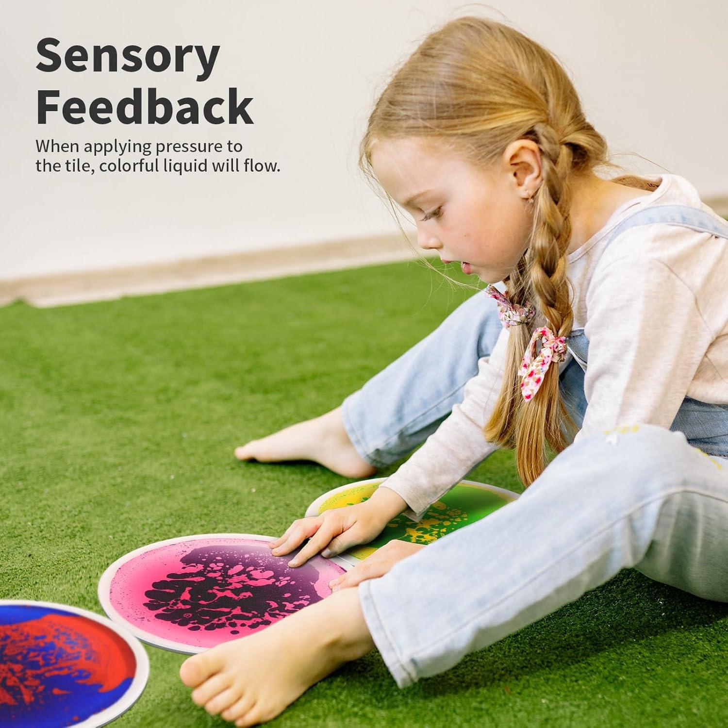 imageArt3d 4Pack Colorful Liquid Sensory Floor Tiles FanShaped Liquid Fusion Sensory Dance Mats for Kid Toddler 13quot x 13quotMulticoloredround 3