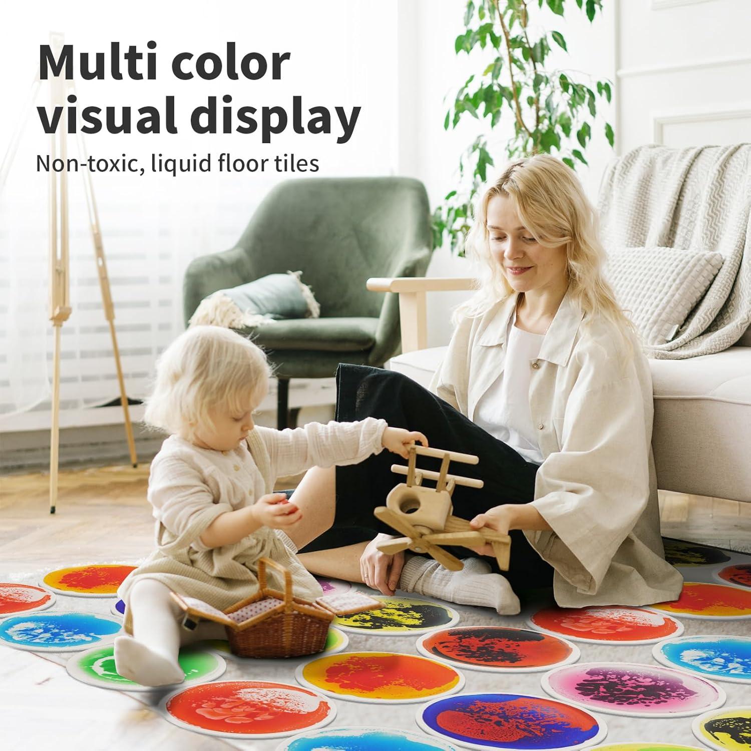 imageArt3d 4Pack Colorful Liquid Sensory Floor Tiles FanShaped Liquid Fusion Sensory Dance Mats for Kid Toddler 13quot x 13quotMulticoloredround 3