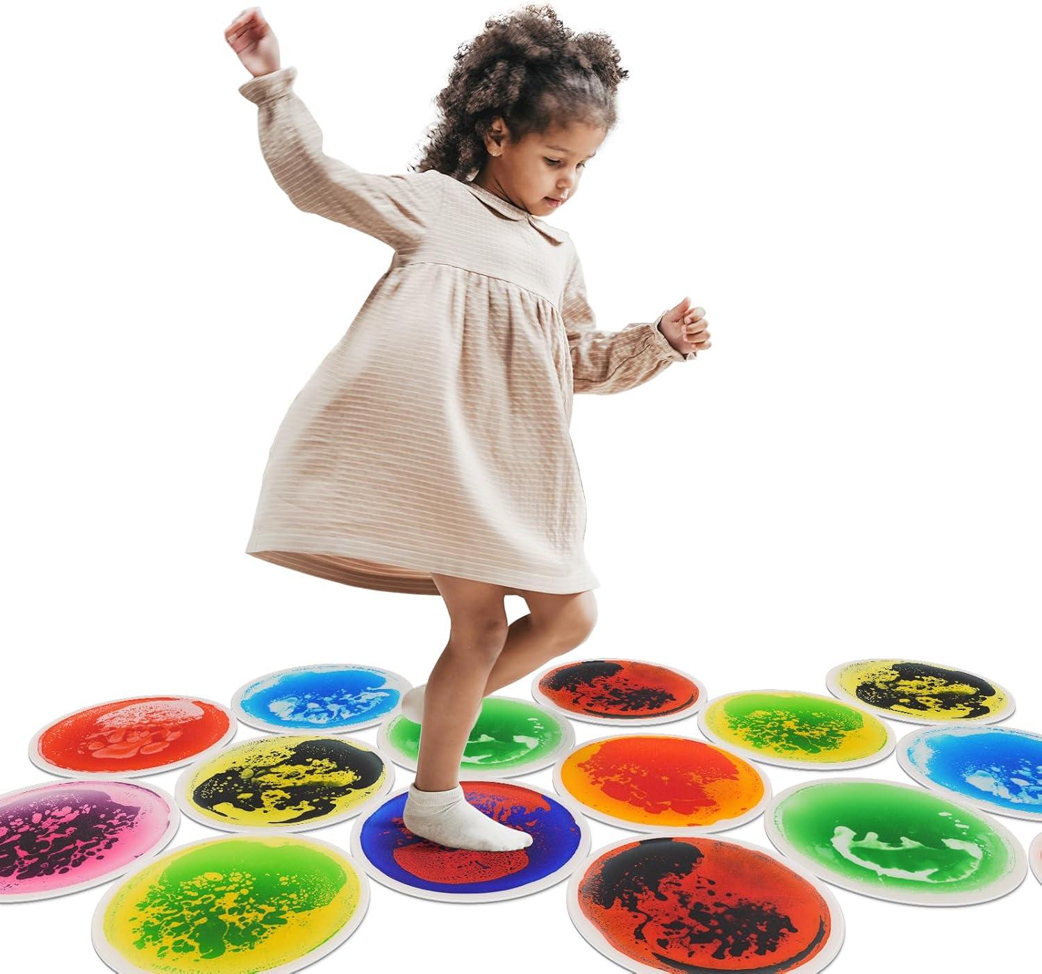 imageArt3d 4Pack Colorful Liquid Sensory Floor Tiles FanShaped Liquid Fusion Sensory Dance Mats for Kid Toddler 13quot x 13quotMulticoloredround 3