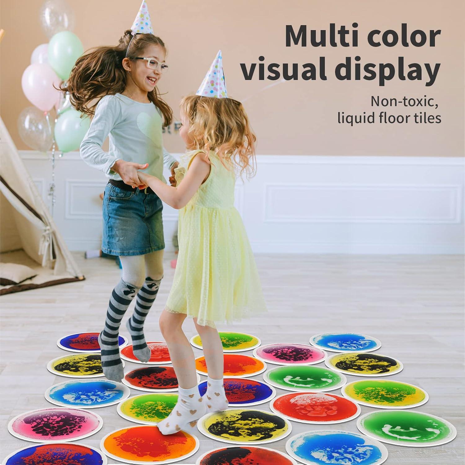 imageArt3d 4Pack Colorful Liquid Sensory Floor Tiles FanShaped Liquid Fusion Sensory Dance Mats for Kid Toddler 13quot x 13quotMulticoloredround 3