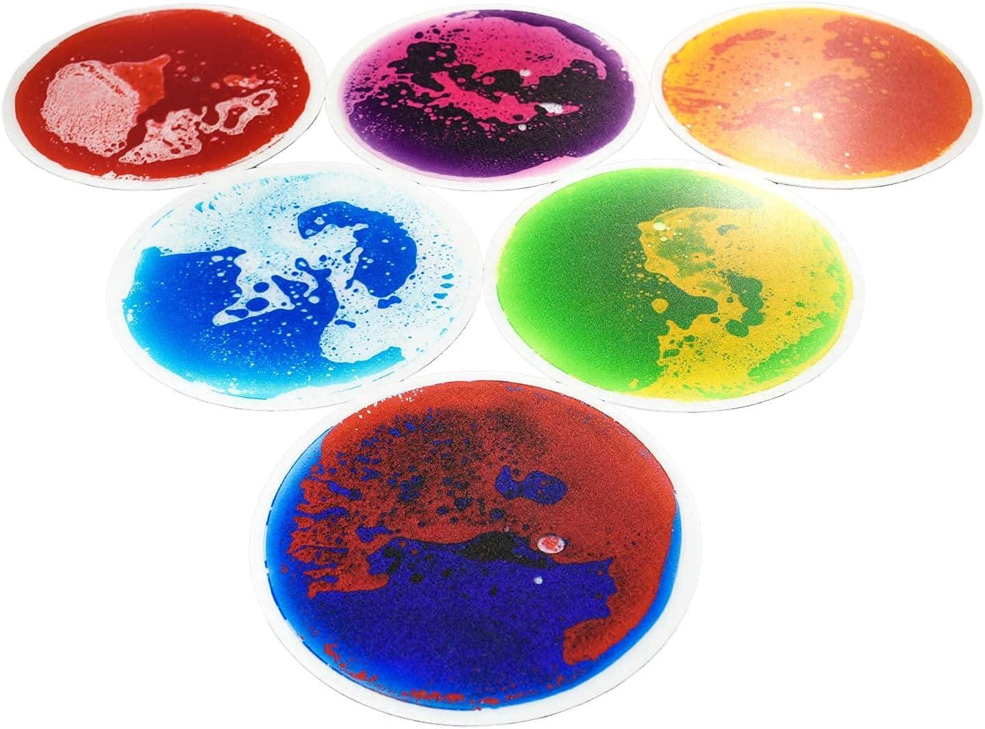 imageArt3d 4Pack Colorful Liquid Sensory Floor Tiles FanShaped Liquid Fusion Sensory Dance Mats for Kid Toddler 13quot x 13quotMulticoloredround 4