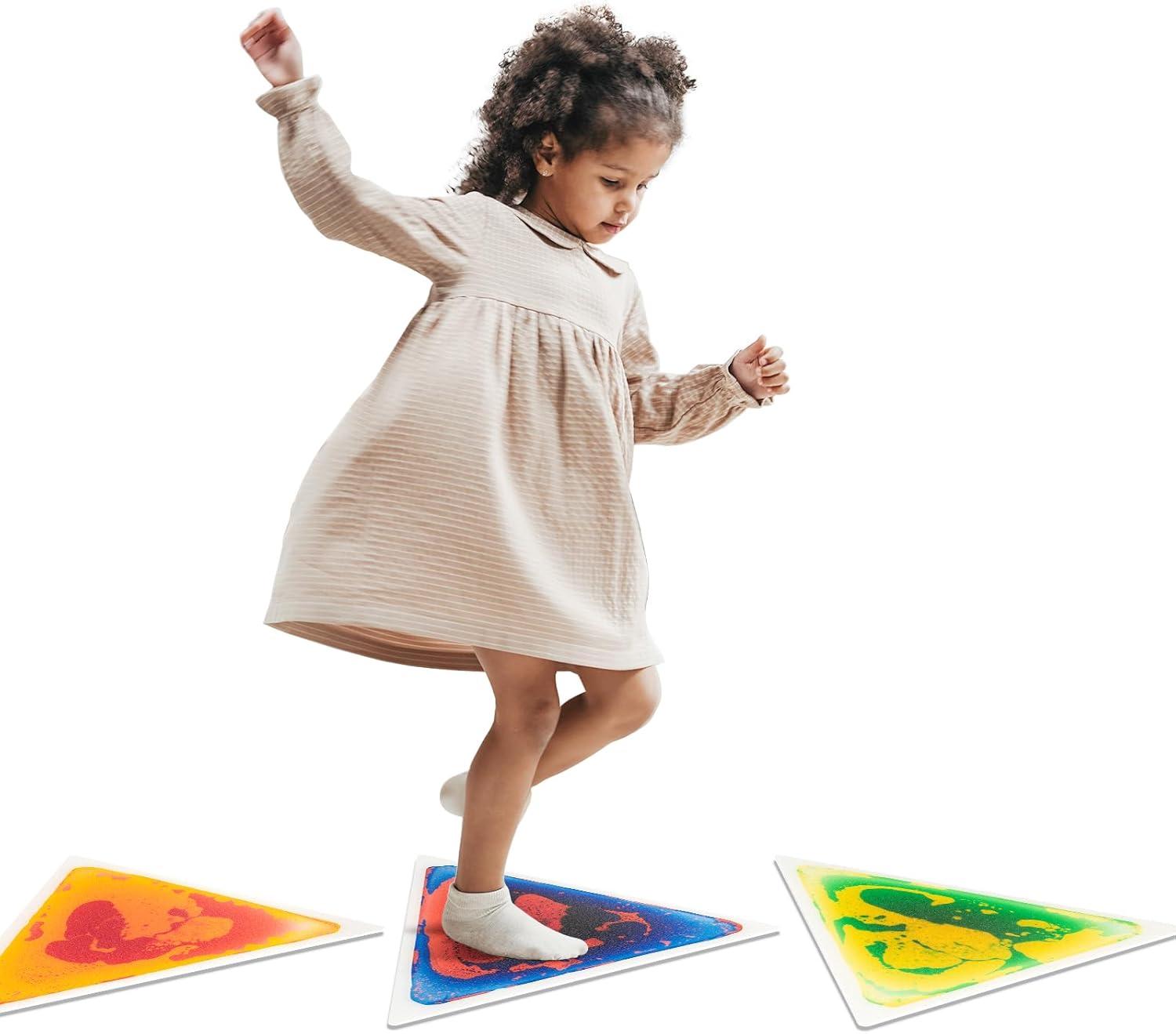 imageArt3d 4Pack Colorful Liquid Sensory Floor Tiles FanShaped Liquid Fusion Sensory Dance Mats for Kid Toddler 13quot x 13quotMulticolortriangle 1