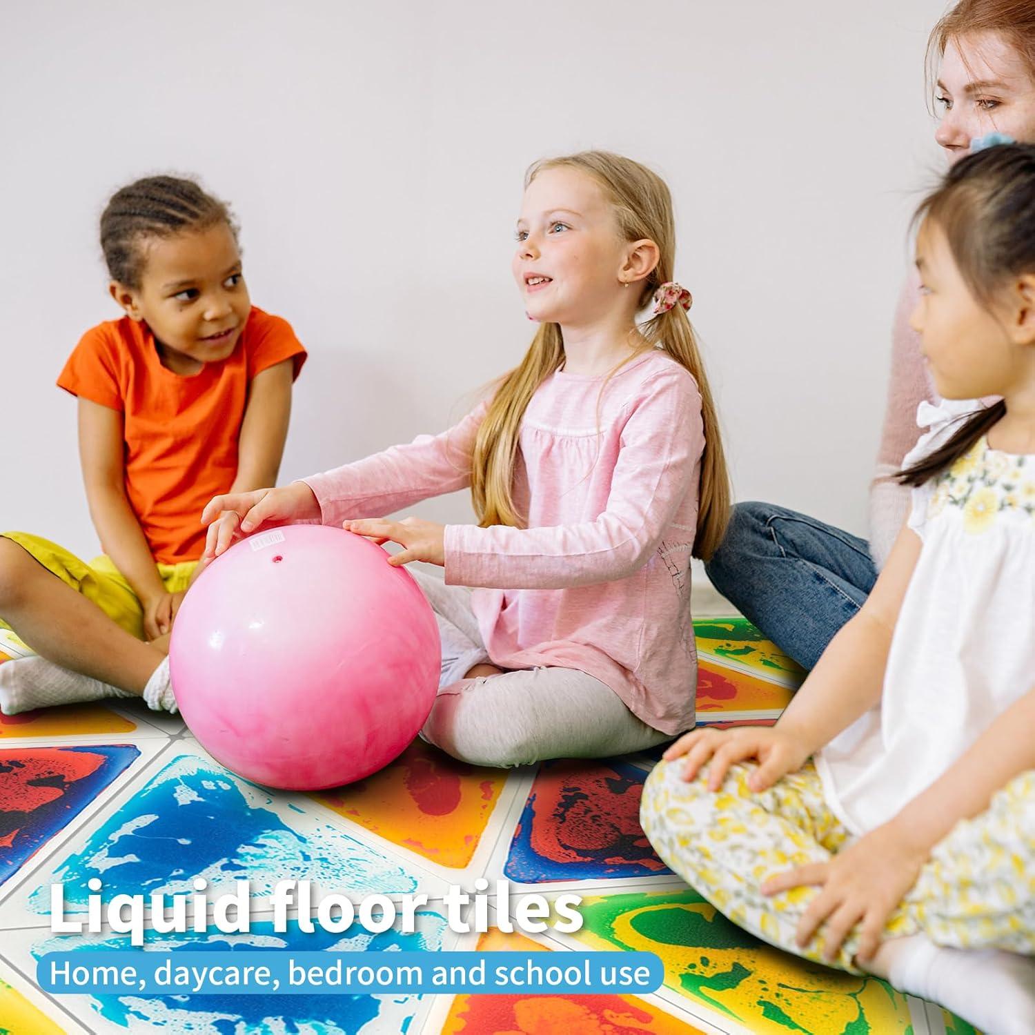 imageArt3d 4Pack Colorful Liquid Sensory Floor Tiles FanShaped Liquid Fusion Sensory Dance Mats for Kid Toddler 13quot x 13quotMulticolortriangle 1