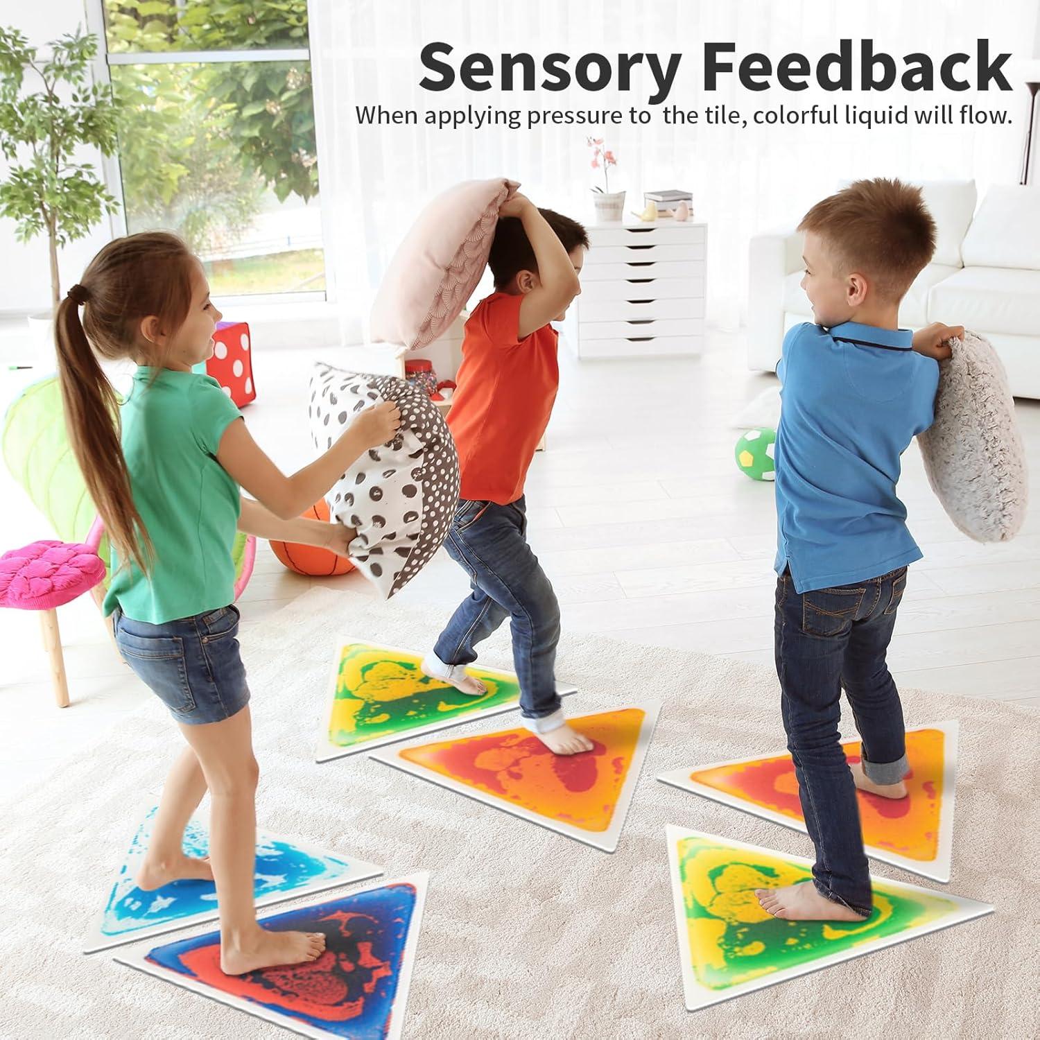 imageArt3d 4Pack Colorful Liquid Sensory Floor Tiles FanShaped Liquid Fusion Sensory Dance Mats for Kid Toddler 13quot x 13quotMulticolortriangle 1