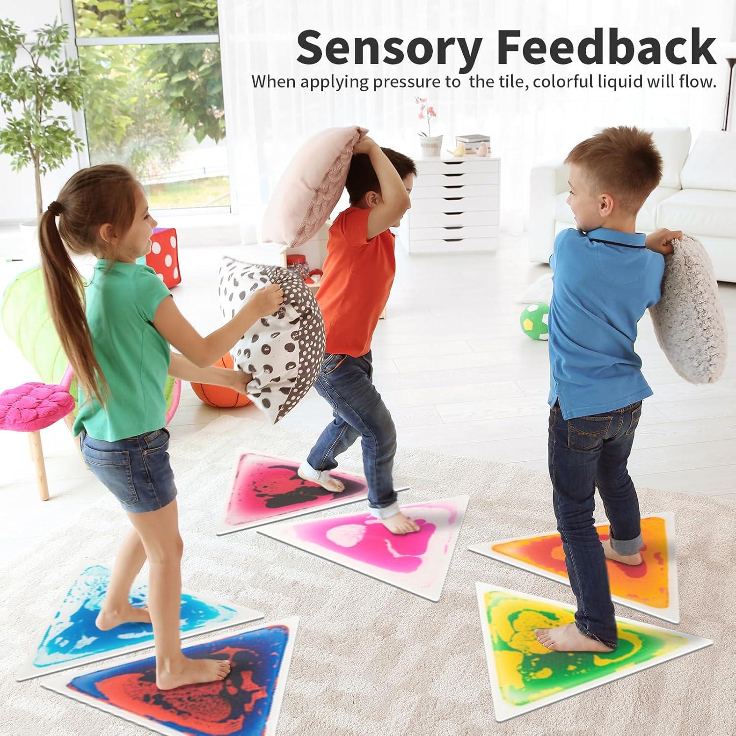imageArt3d 4Pack Colorful Liquid Sensory Floor Tiles FanShaped Liquid Fusion Sensory Dance Mats for Kid Toddler 13quot x 13quotMulticolortriangle 2