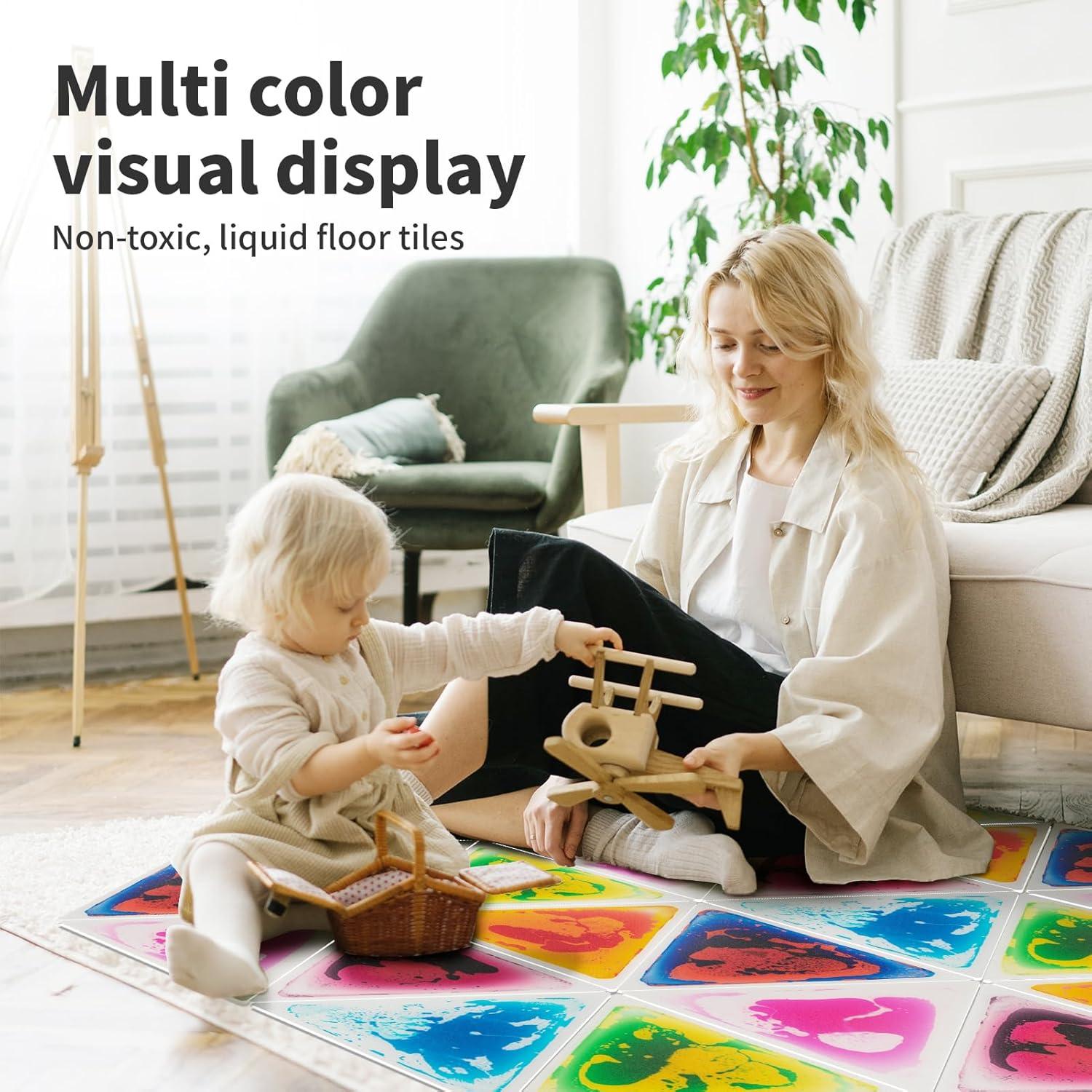 imageArt3d 4Pack Colorful Liquid Sensory Floor Tiles FanShaped Liquid Fusion Sensory Dance Mats for Kid Toddler 13quot x 13quotMulticolortriangle 2