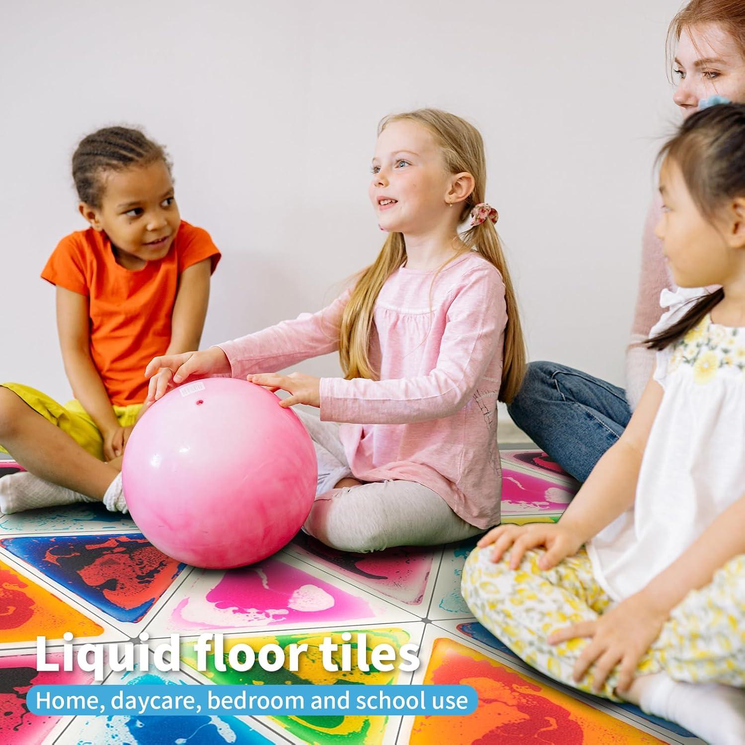 imageArt3d 4Pack Colorful Liquid Sensory Floor Tiles FanShaped Liquid Fusion Sensory Dance Mats for Kid Toddler 13quot x 13quotMulticolortriangle 2