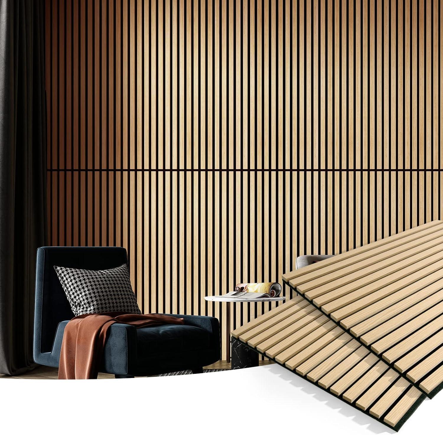 imageArt3d Wood Slat Acoustic Panels Set of 4  3D Fluted SoundAbsorbing Panels for Walls ampamp Ceilings Natural OakOak