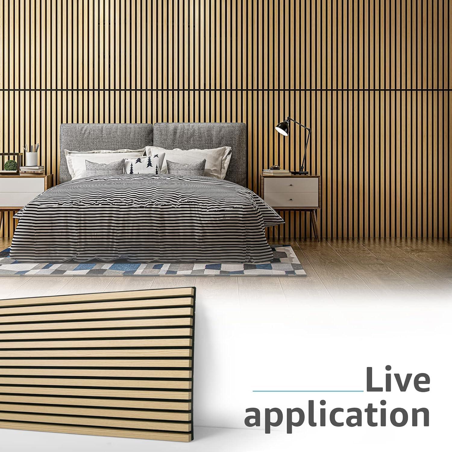 imageArt3d Wood Slat Acoustic Panels Set of 4  3D Fluted SoundAbsorbing Panels for Walls ampamp Ceilings Natural OakOak