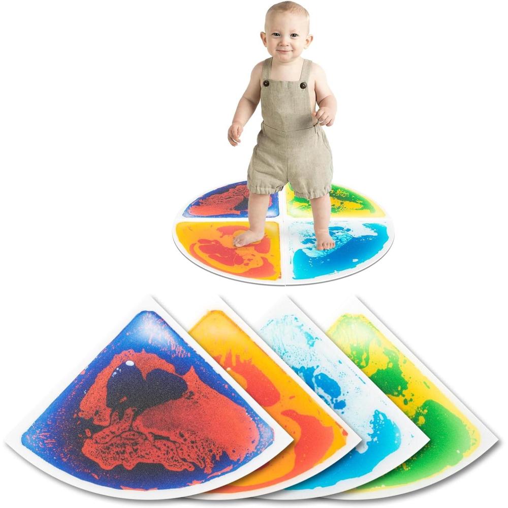 imageArt3d 4Pack Colorful Liquid Sensory Floor Tiles FanShaped Liquid Fusion Sensory Dance Mats for Kid Toddler 13quot x 13quotMulticoloredfanshaped