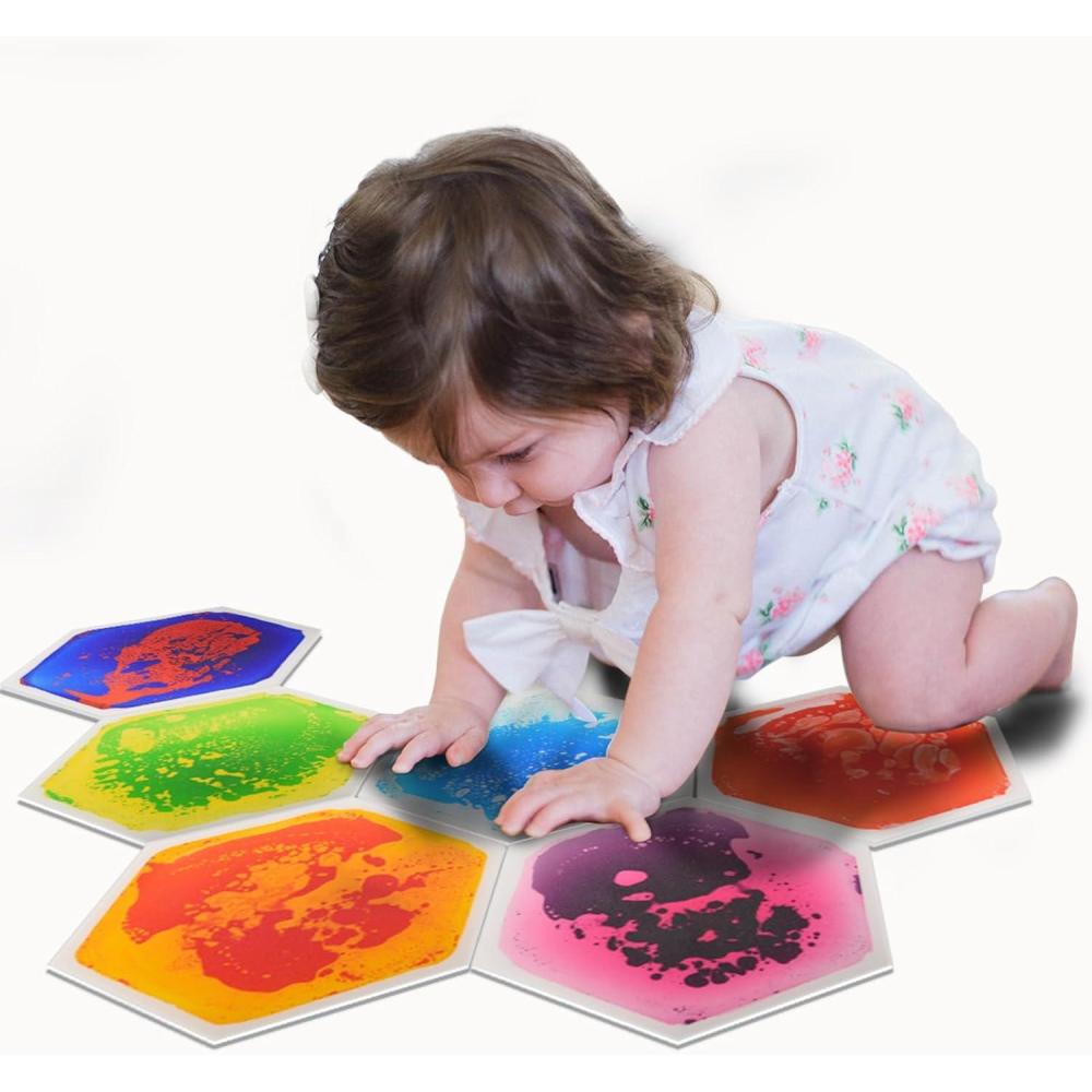 imageArt3d 4Pack Colorful Liquid Sensory Floor Tiles FanShaped Liquid Fusion Sensory Dance Mats for Kid Toddler 13quot x 13quotMulticoloredhexagon 1