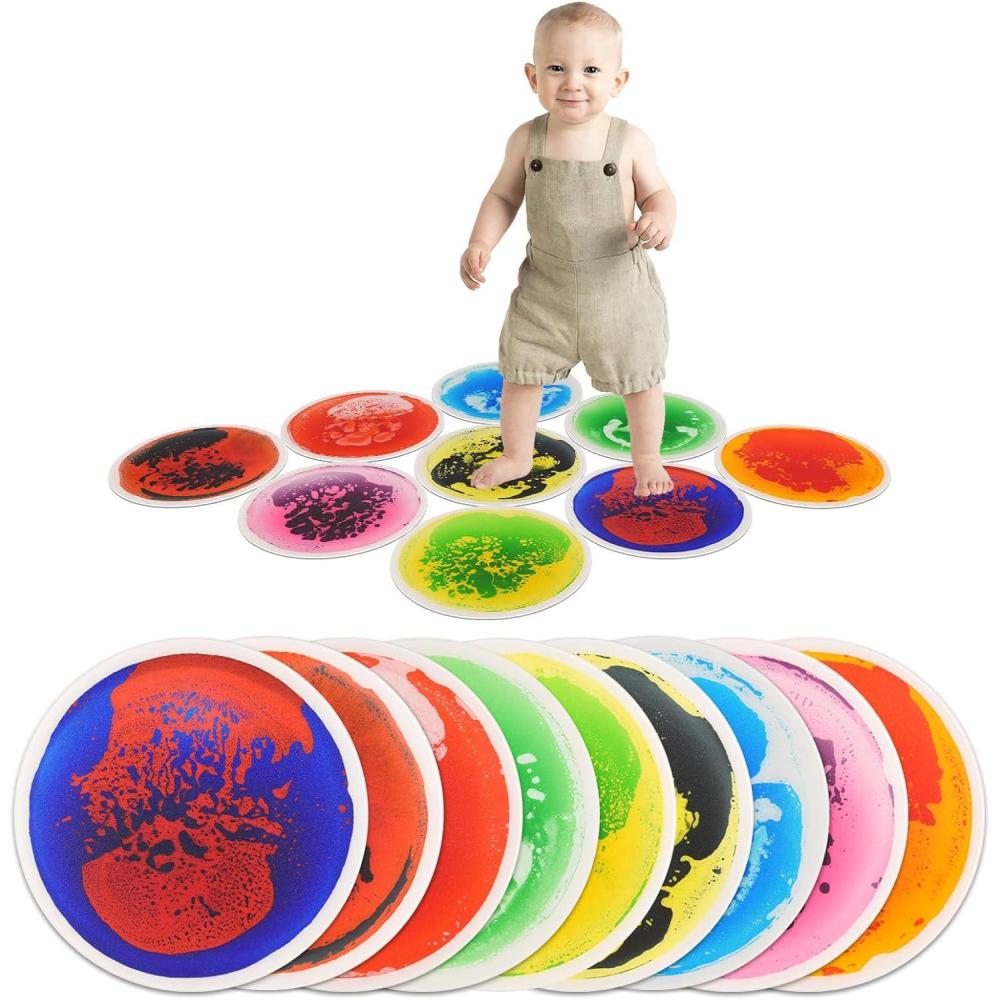 imageArt3d 4Pack Colorful Liquid Sensory Floor Tiles FanShaped Liquid Fusion Sensory Dance Mats for Kid Toddler 13quot x 13quotMulticoloredround 3