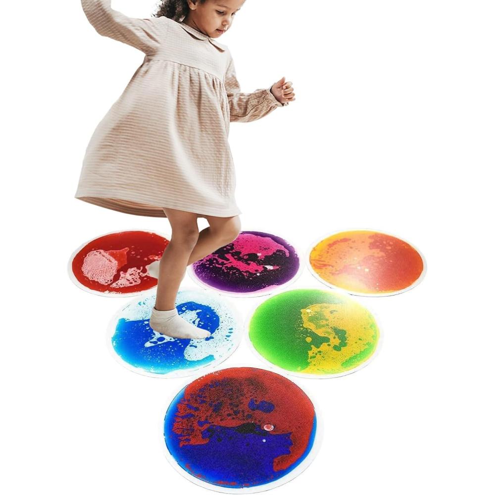 imageArt3d 4Pack Colorful Liquid Sensory Floor Tiles FanShaped Liquid Fusion Sensory Dance Mats for Kid Toddler 13quot x 13quotMulticoloredround 4