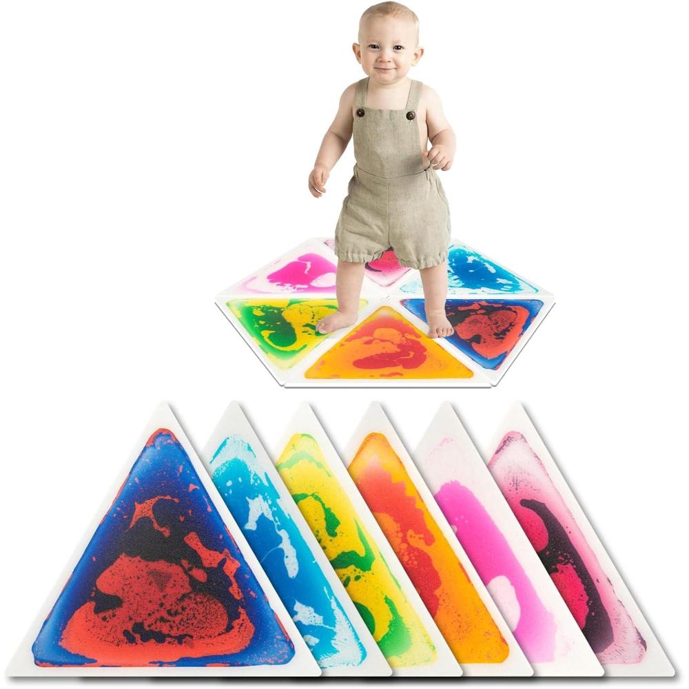 imageArt3d 4Pack Colorful Liquid Sensory Floor Tiles FanShaped Liquid Fusion Sensory Dance Mats for Kid Toddler 13quot x 13quotMulticolortriangle 2