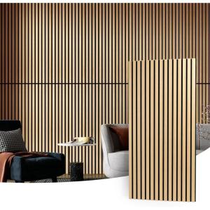 imageArt3d Wood Slat Acoustic Panels Set of 4  3D Fluted SoundAbsorbing Panels for Walls ampamp Ceilings Natural OakOak